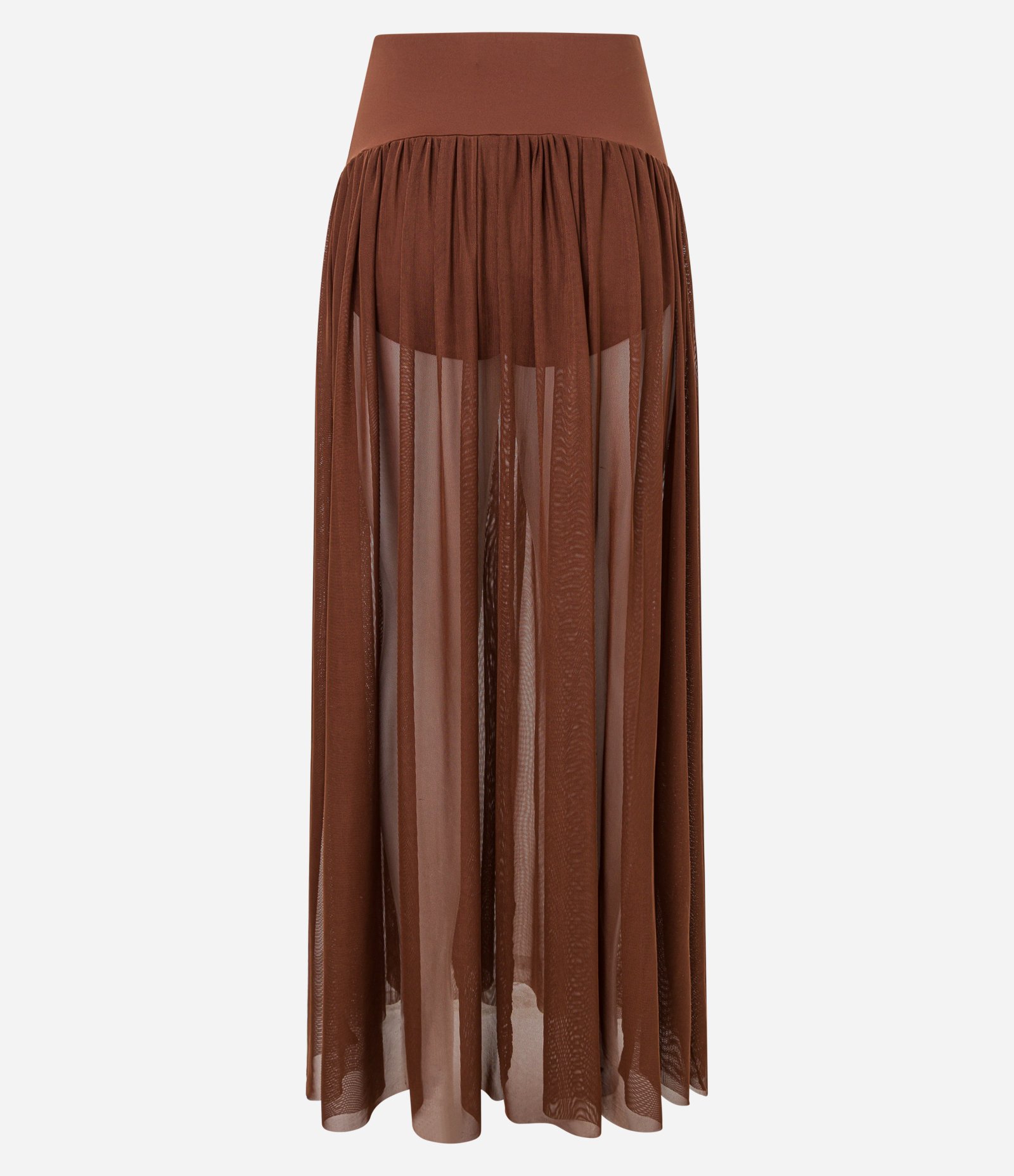 Saia Longa em Tule com Pala e Cinturão Marrom 7