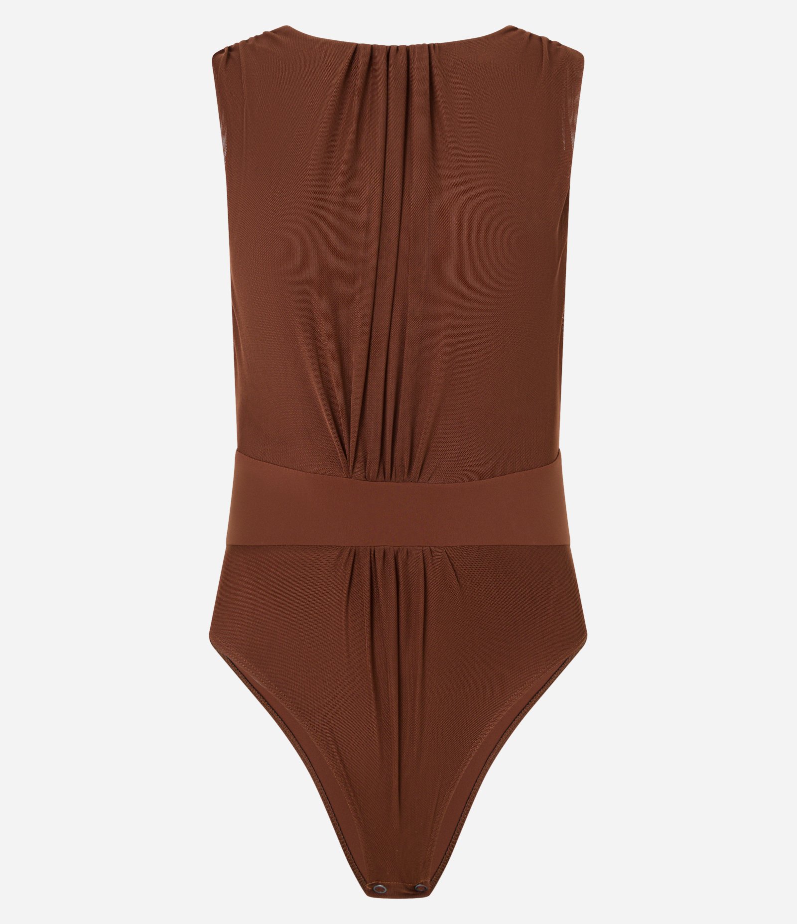 Body Regata em Tule com Cinturão e Drapeados Marrom 7