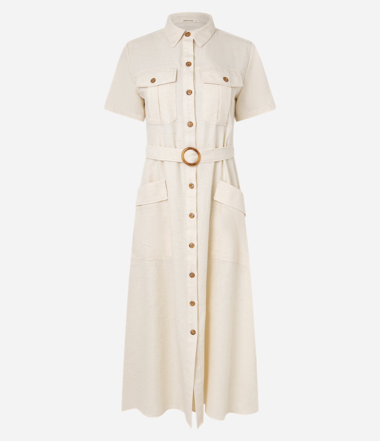 Vestido Midi Manga Curta em Sarja com Bolsos Utilitários Off White 5