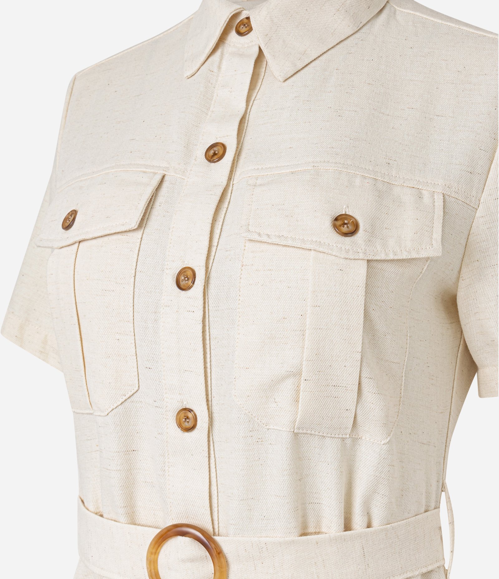 Vestido Midi Manga Curta em Sarja com Bolsos Utilitários Off White 6