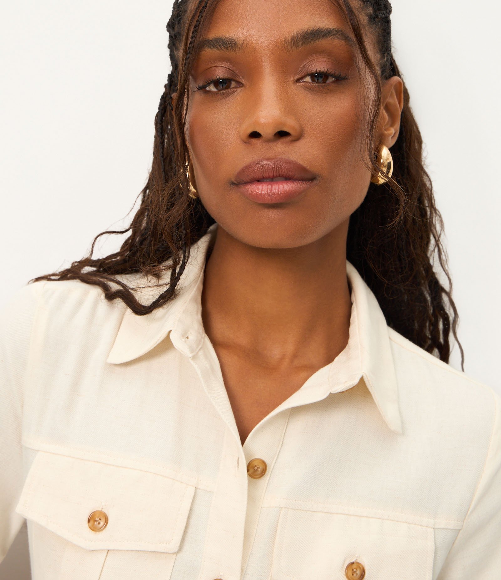 Vestido Midi Manga Curta em Sarja com Bolsos Utilitários Off White 3