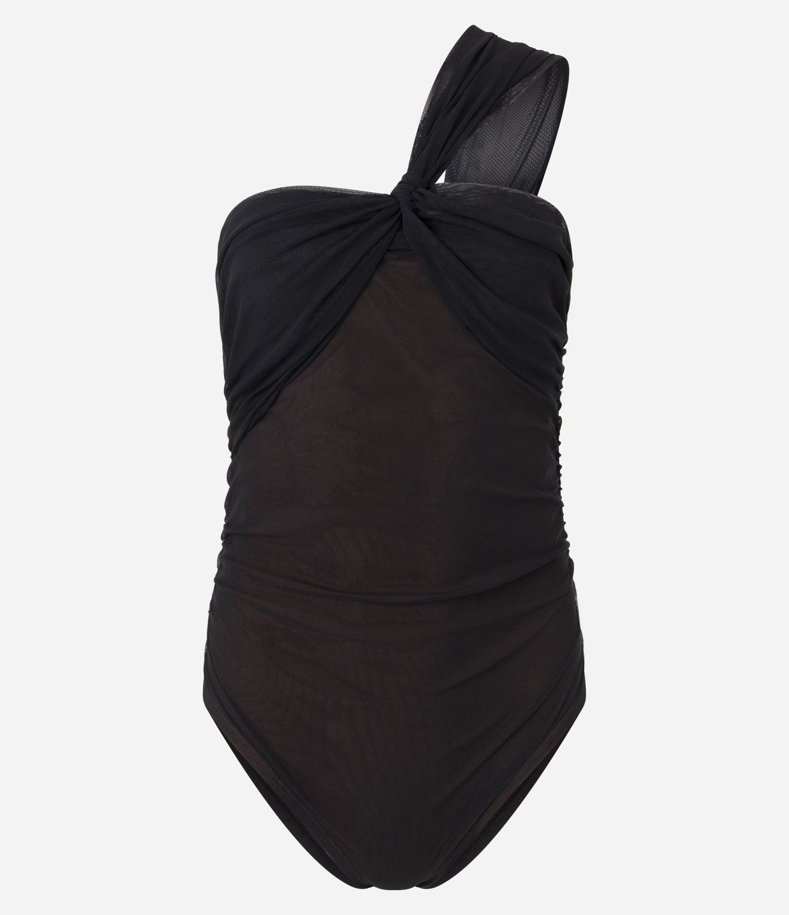 Body em Tule com Ombro Só e Nó no Busto Preto 5