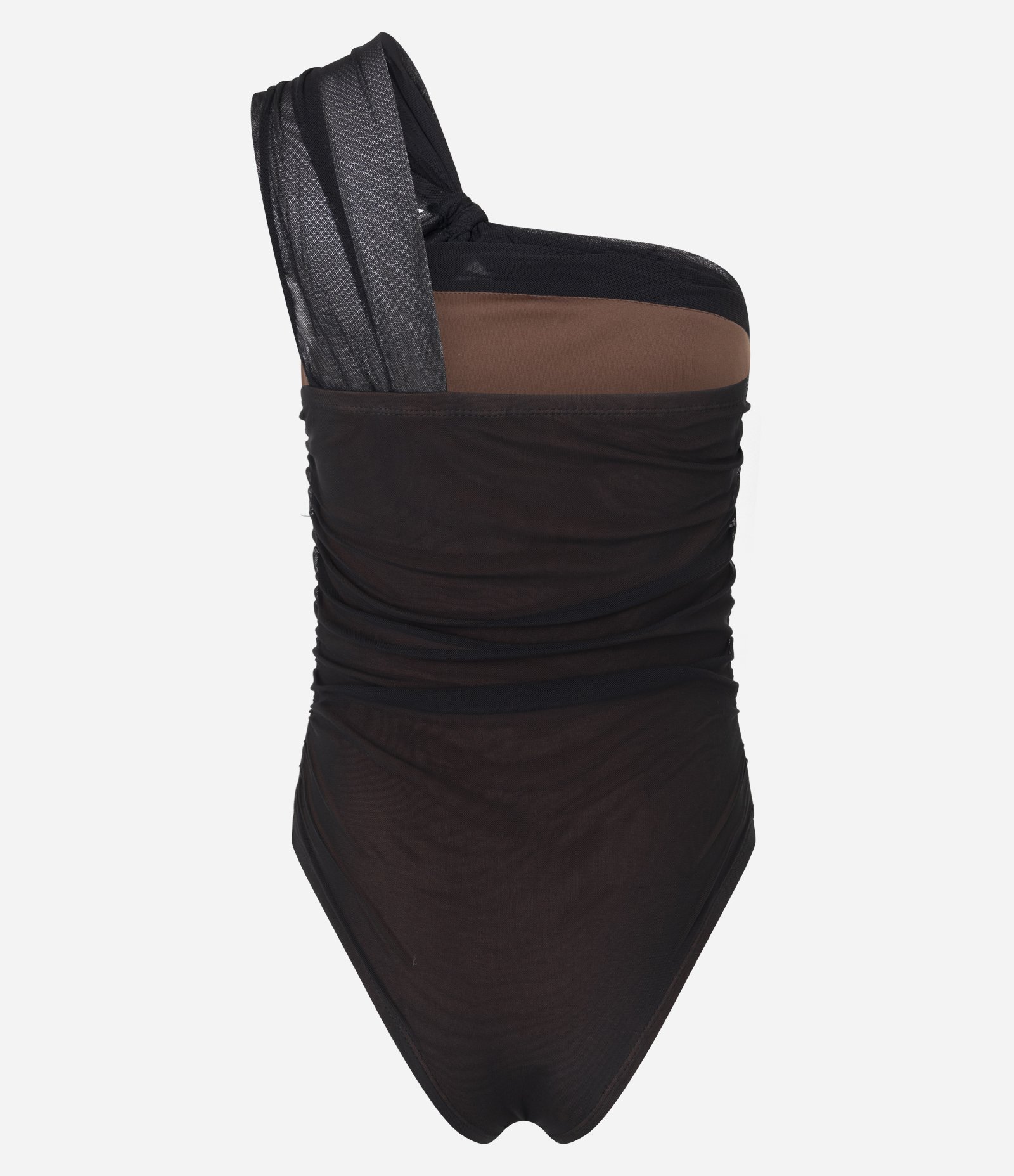 Body em Tule com Ombro Só e Nó no Busto Preto 6