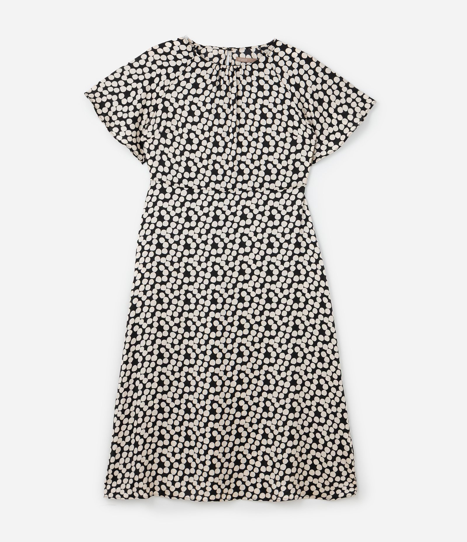 Vestido Midi em Crepe Acetinado Poá com Manga Evasê Curve & Plus Size Preto 5