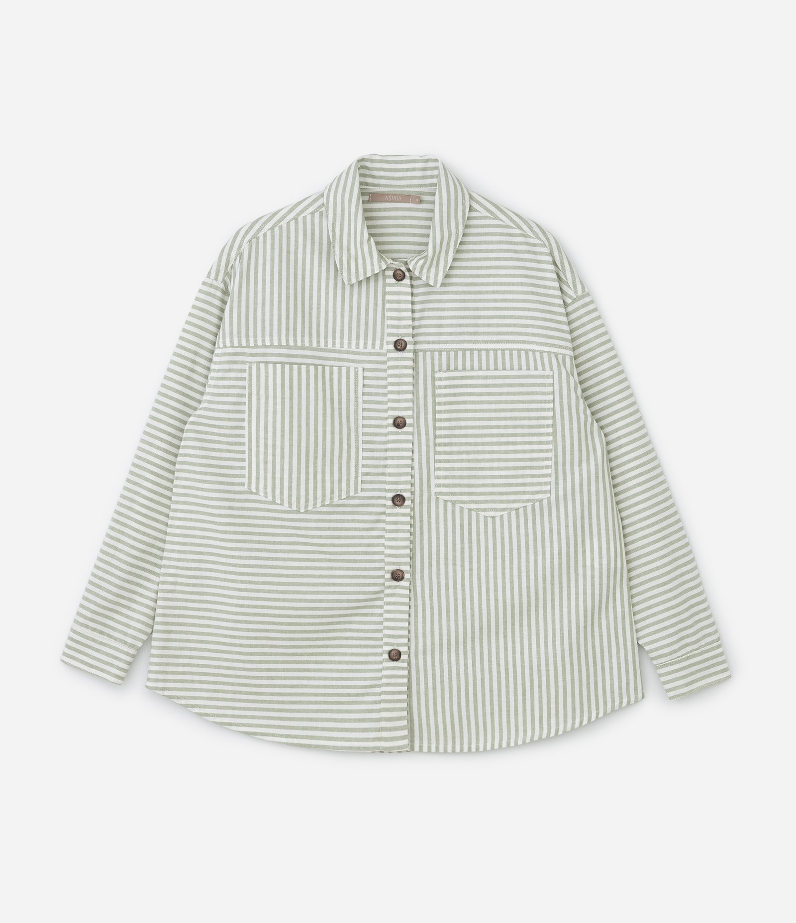 Camisa Oversized em Sarja Listrada com Bolsos Curve & Plus Size Verde 4