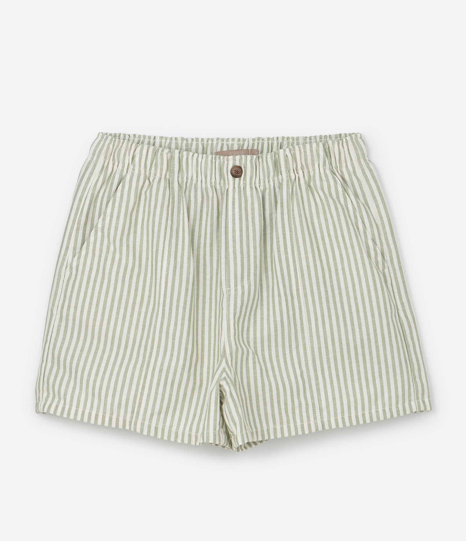 Short Comfy em Sarja Listrada com Cós Elástico Curve & Plus Size Verde 5