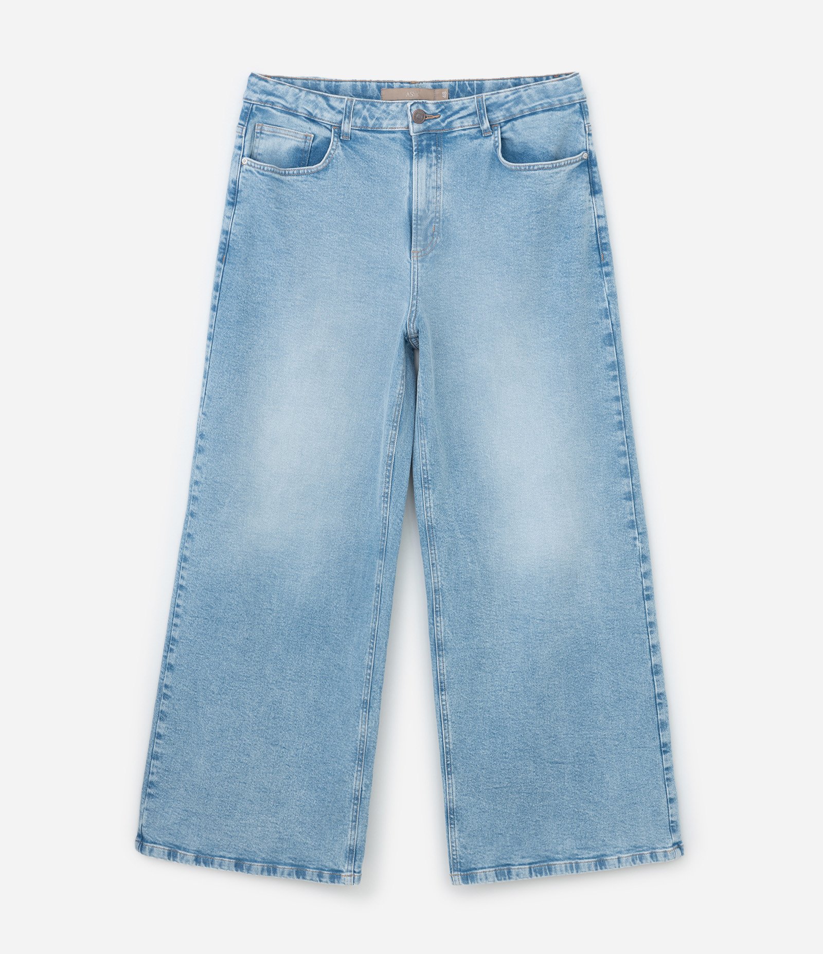 Calça Wide Leg em Jeans com Elastano Curve & Plus Size Azul 1