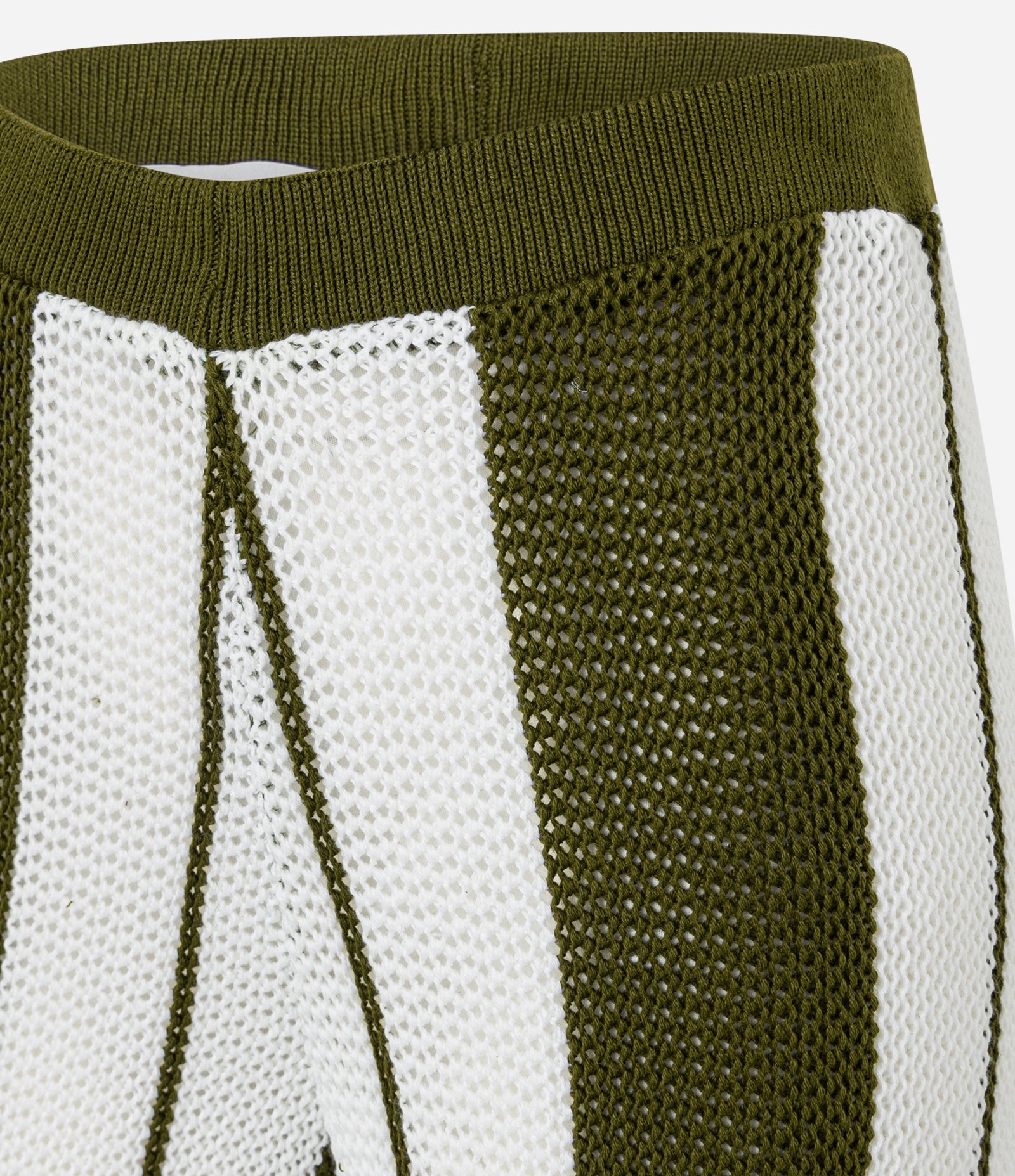 Calça Evasê em Tricô com Ponto Aberto e Listras Bicolor Verde/Branco 6