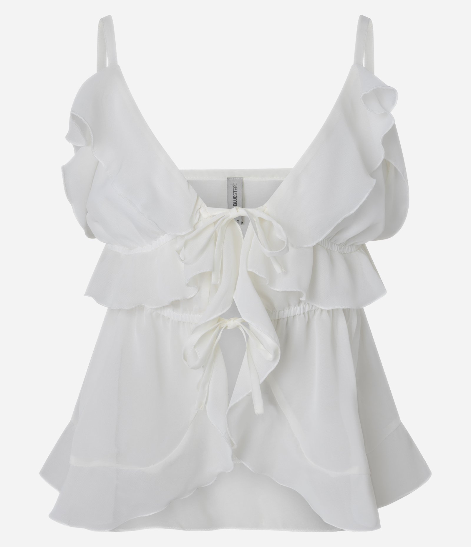 Blusa em Chiffon com Amarração e Babados Branco 5