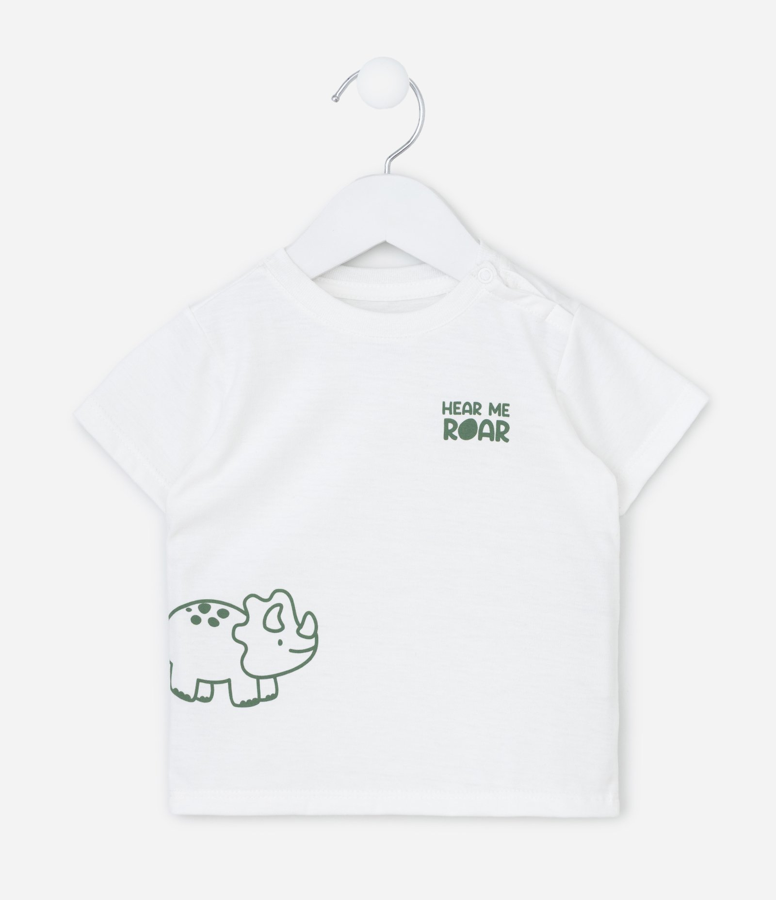 Camiseta Infantil com Estampa de Dinossauro - Tam 0 a 18 Meses Branco 1