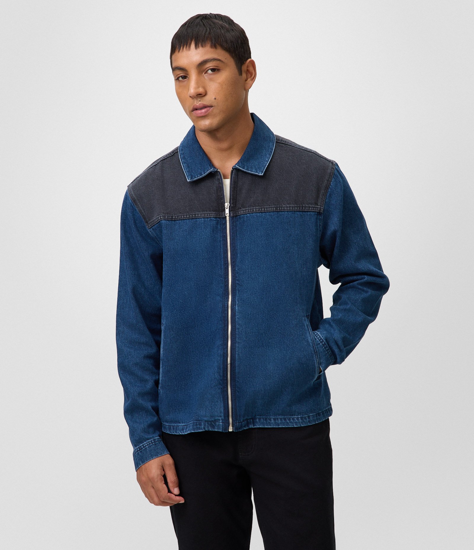 Camisa Overboxy em Jeans com Zíper Frontal Azul Marinho 1