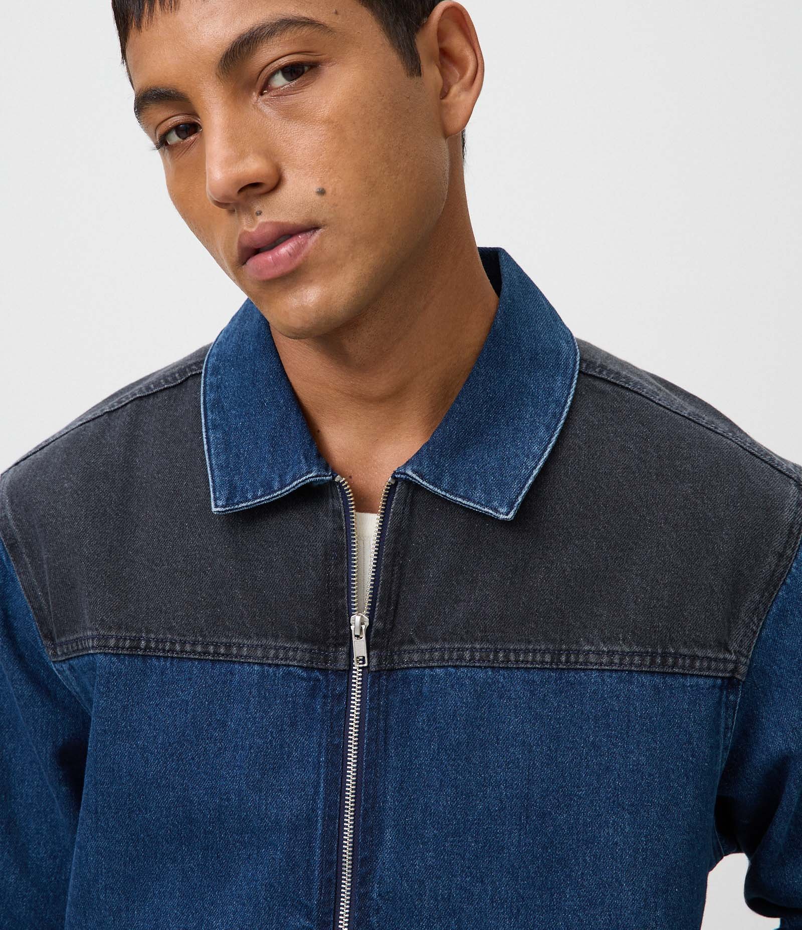 Camisa Overboxy em Jeans com Zíper Frontal Azul Marinho 4