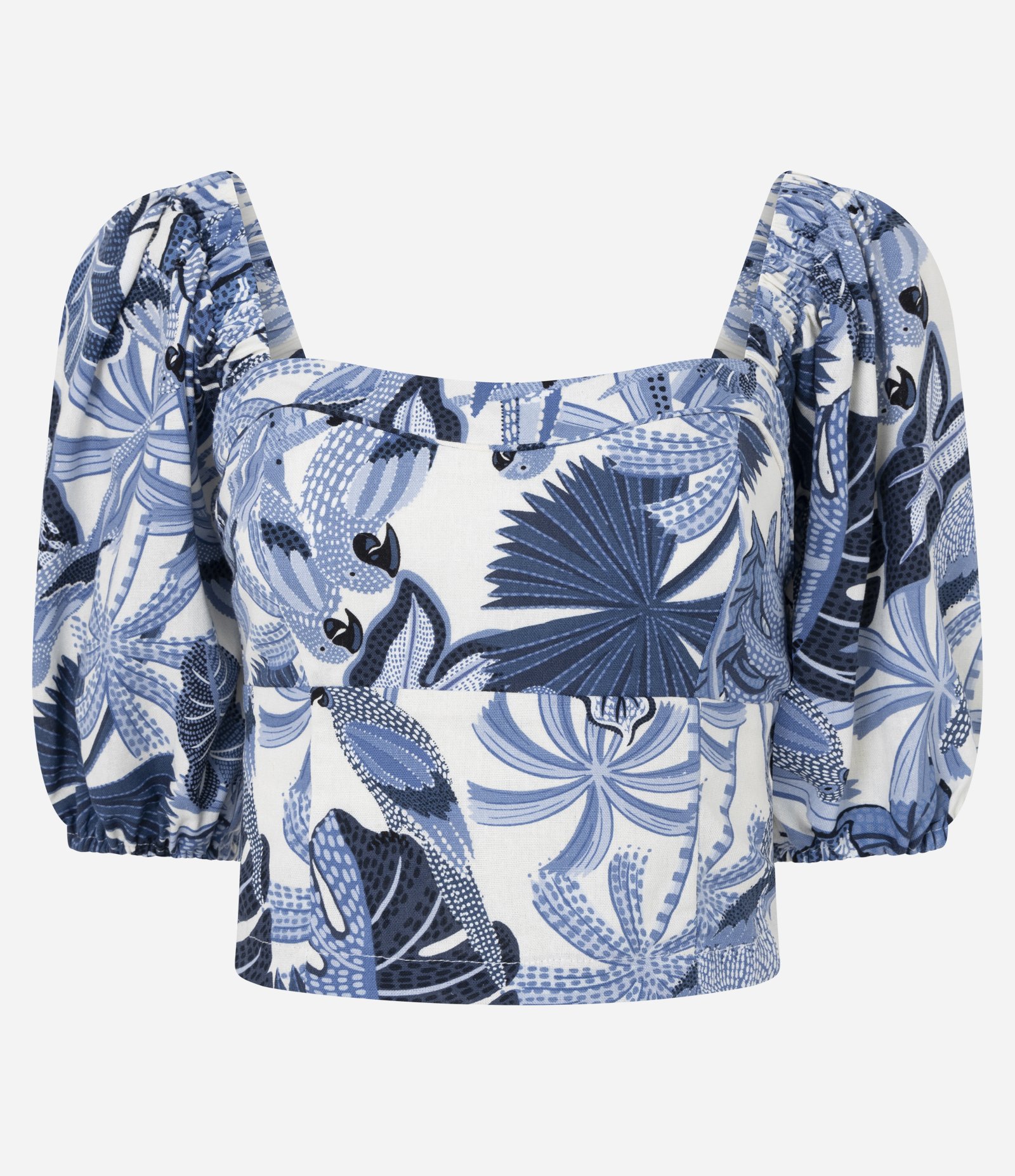 Blusa em Viscolinho com Estampa de Araras e Folhagens Azul 4
