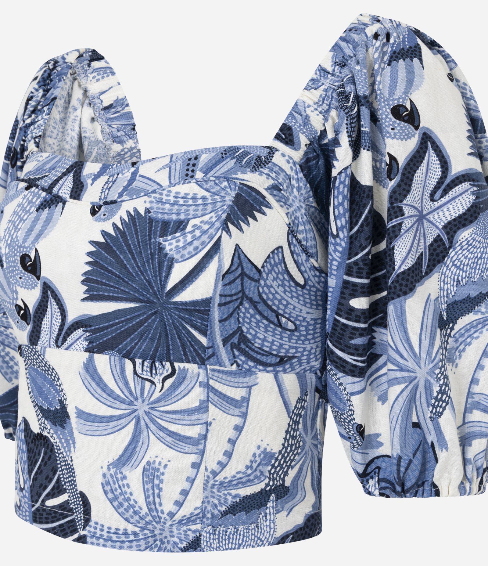 Blusa em Viscolinho com Estampa de Araras e Folhagens Azul 5