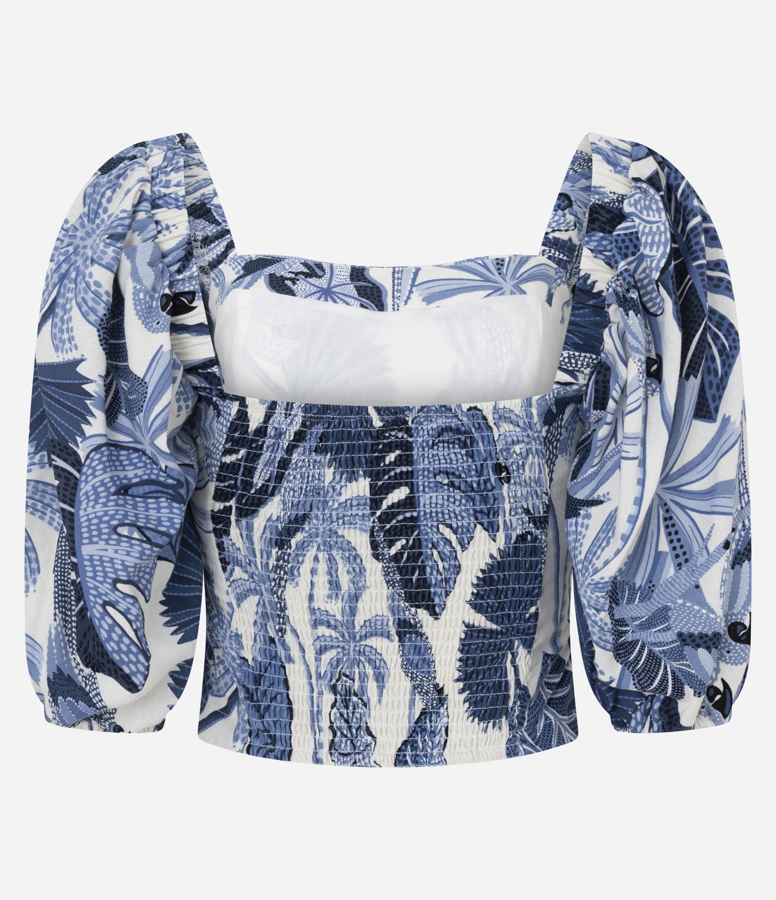 Blusa em Viscolinho com Estampa de Araras e Folhagens Azul 6