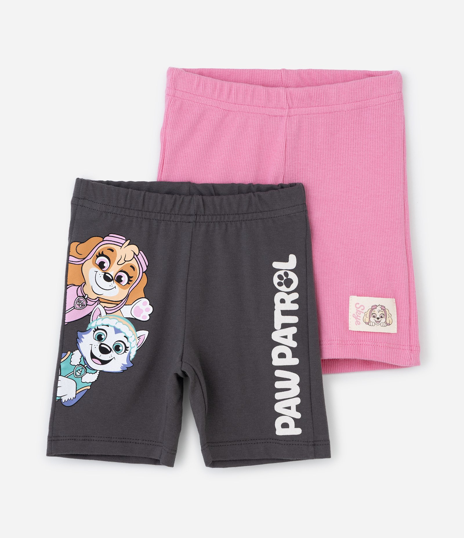 Kit 02 Bermudas Infantis em Algodão Patrulha Canina - Tam 1 a 6 Anos Rosa/Cinza 1