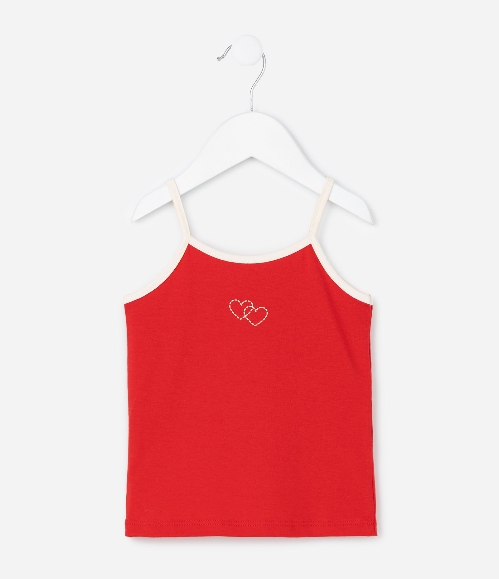 Regata Infantil em Cotton com Estampa de Coração - Tam 1 a 6 Anos Vermelho 1
