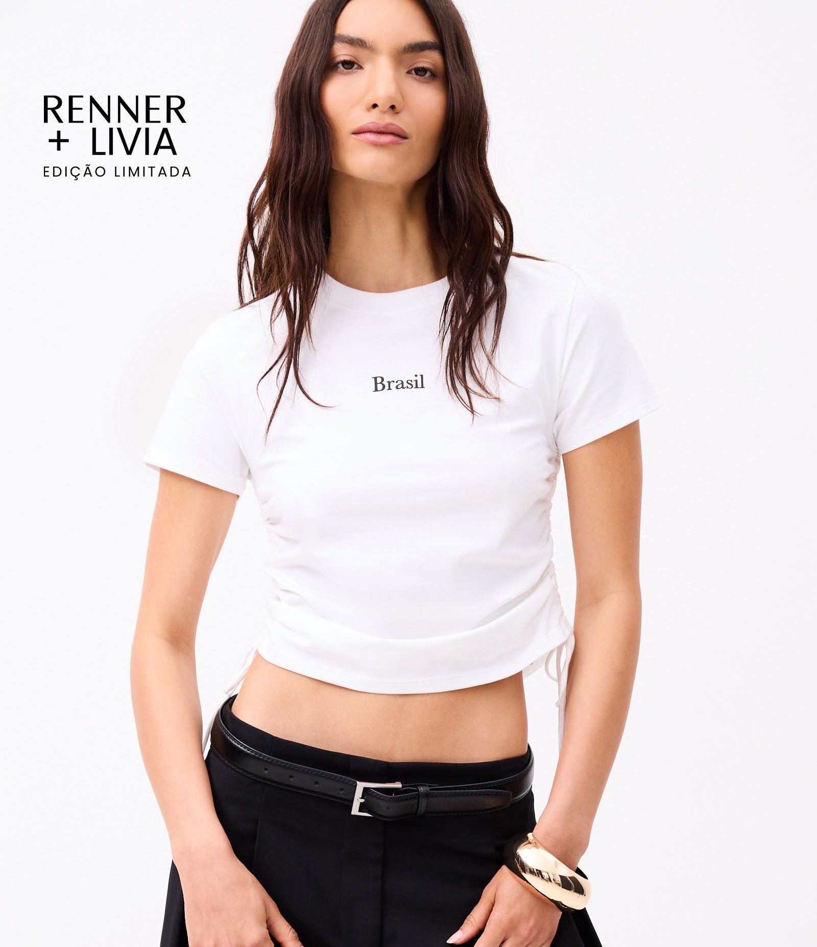 Blusa em Algodão com Franzidos e Lettering Brasil Off White 1