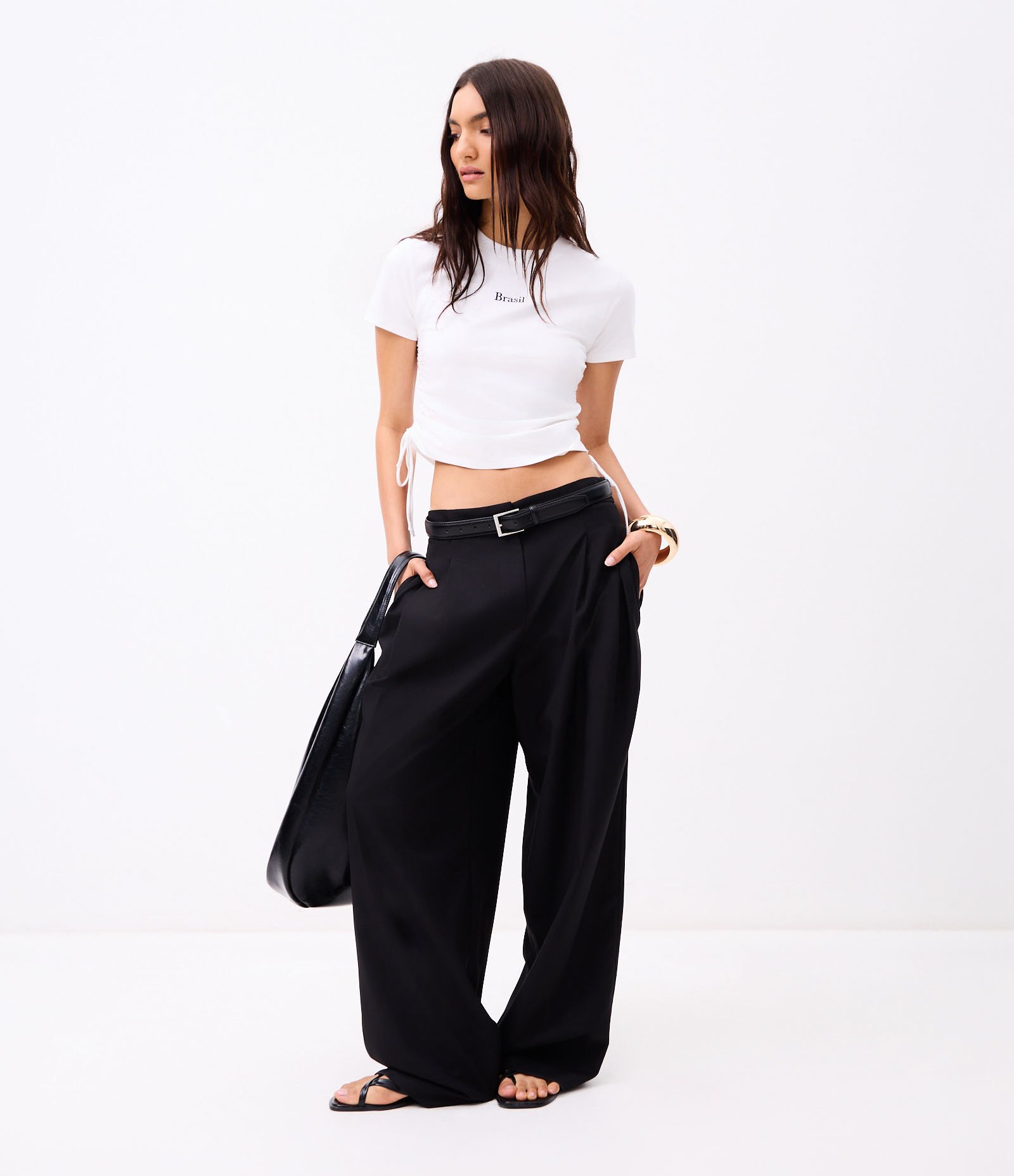 Blusa em Algodão com Franzidos e Lettering Brasil Off White 3