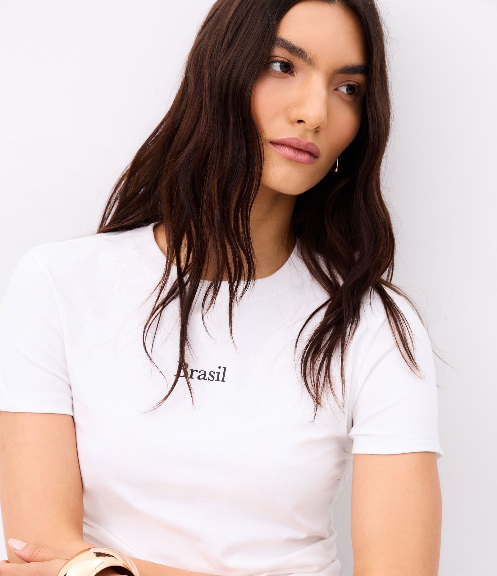 Blusa em Algodão com Franzidos e Lettering Brasil Off White 4