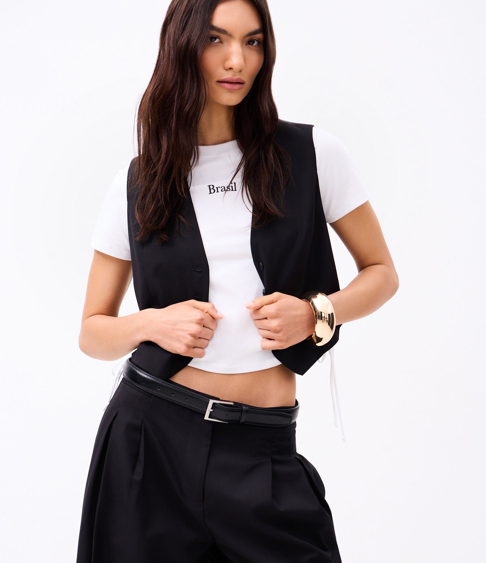 Blusa em Algodão com Franzidos e Lettering Brasil Off White 7