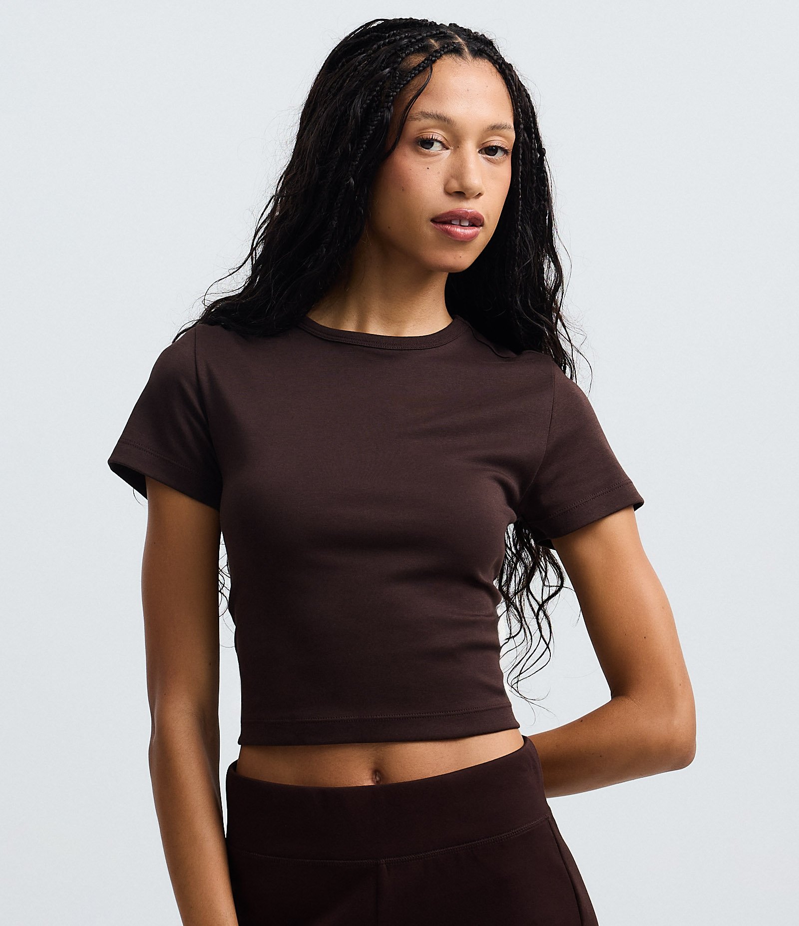 Blusa Cropped em Algodão Peruano Interlock Marrom 2