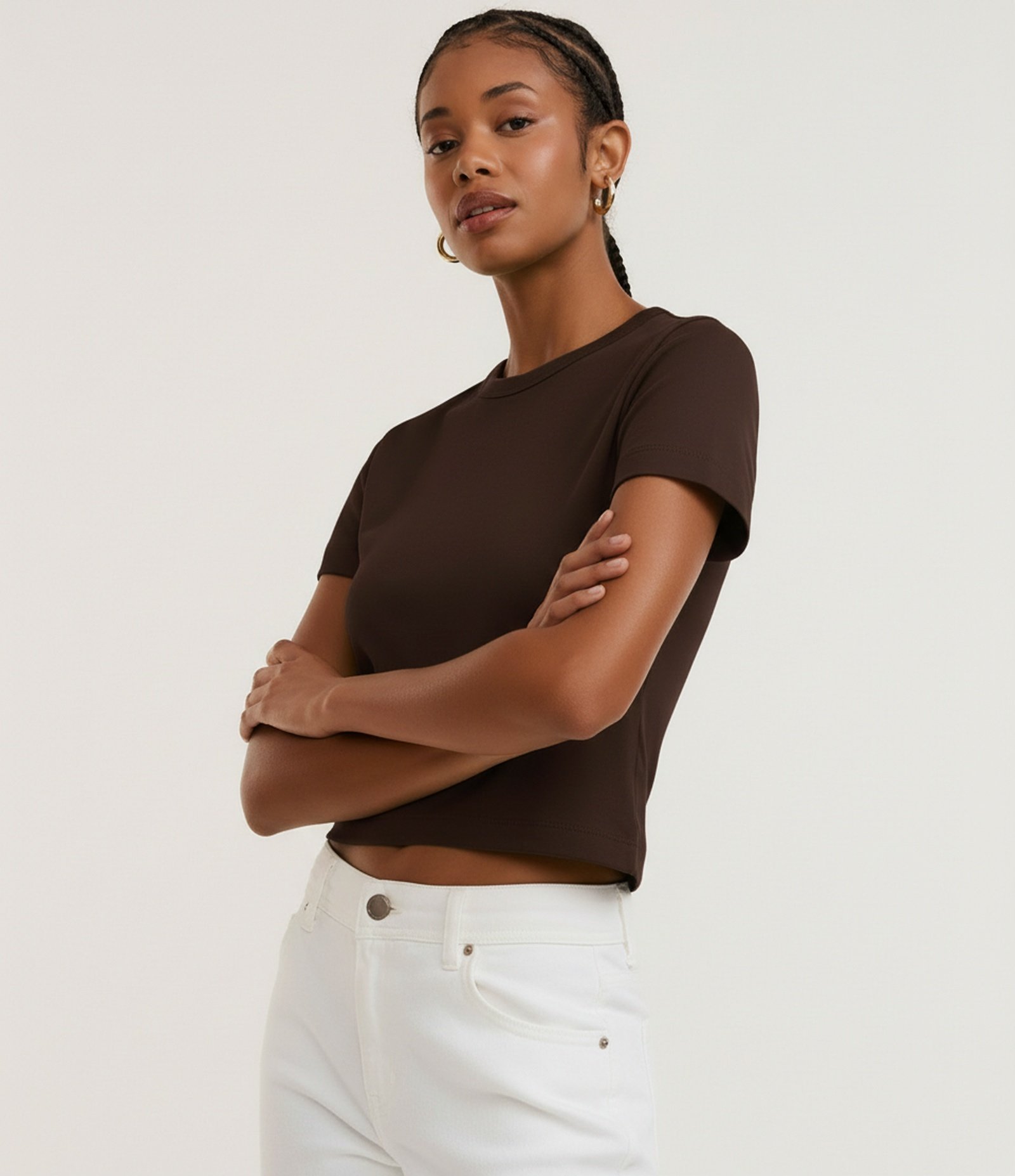 Blusa Cropped em Algodão Peruano Interlock Marrom 1