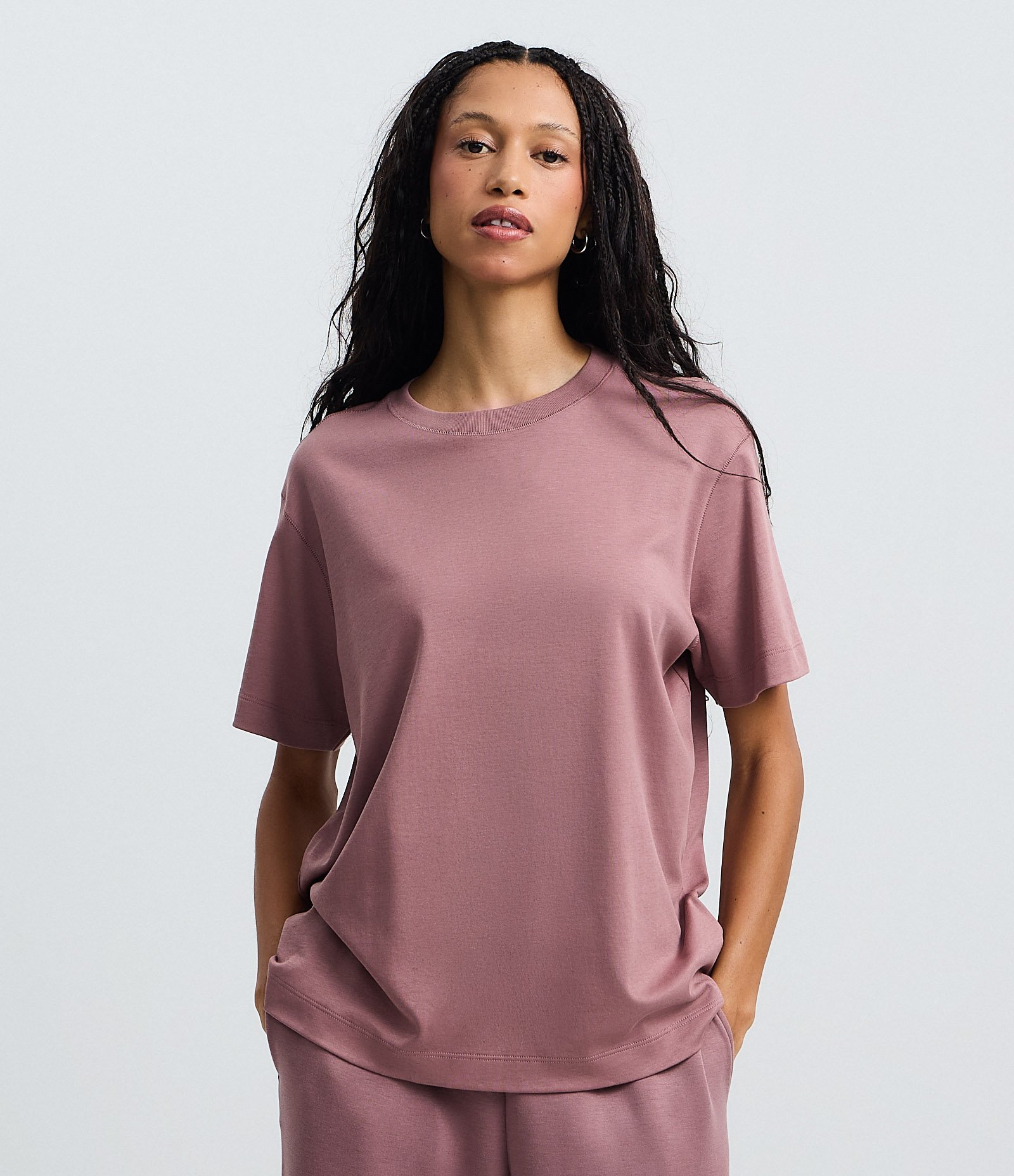 Camiseta Boxy em Algodão Peruano com Manga Curta Rosê 2