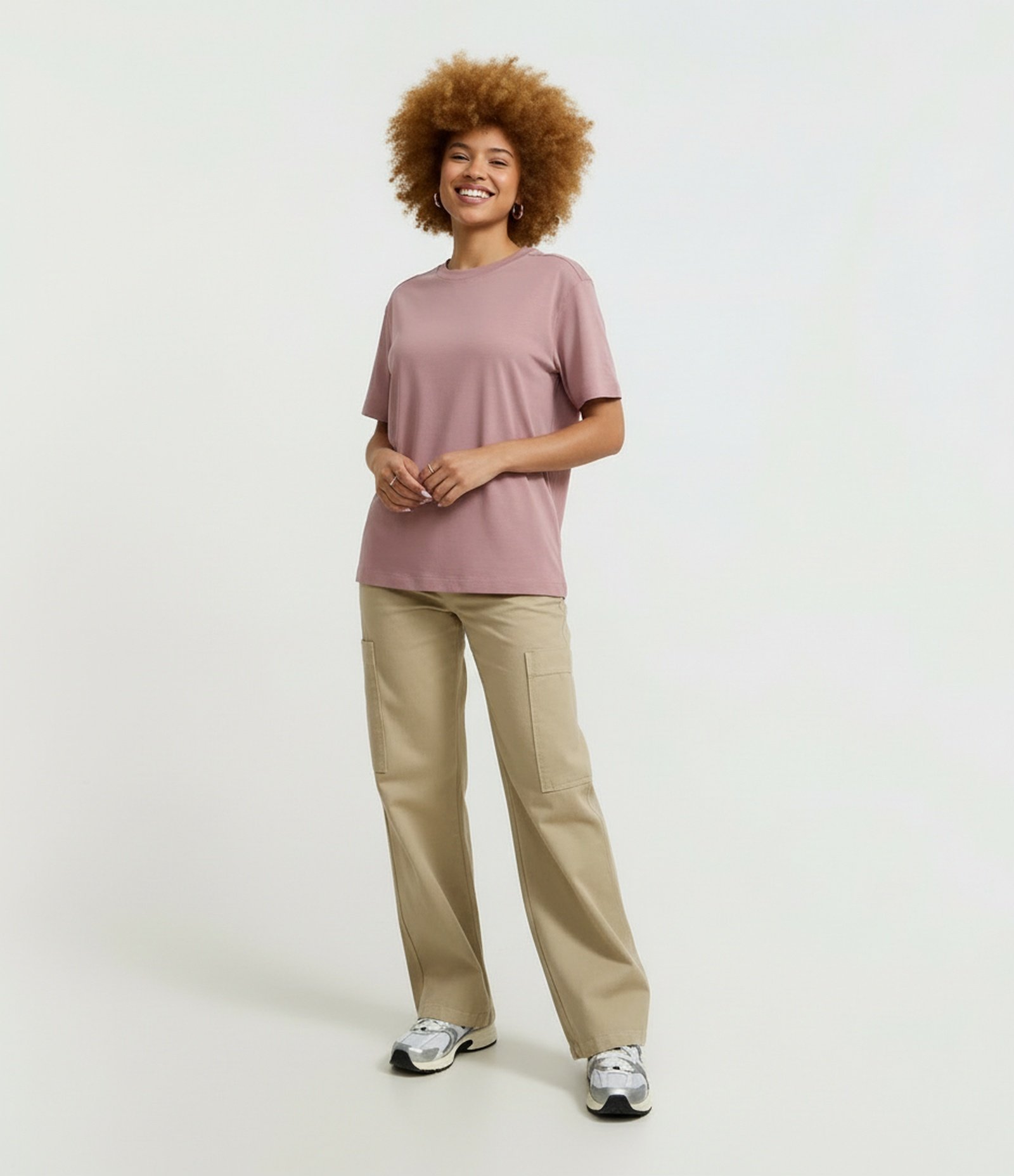 Camiseta Boxy em Algodão Peruano com Manga Curta Rosê 1