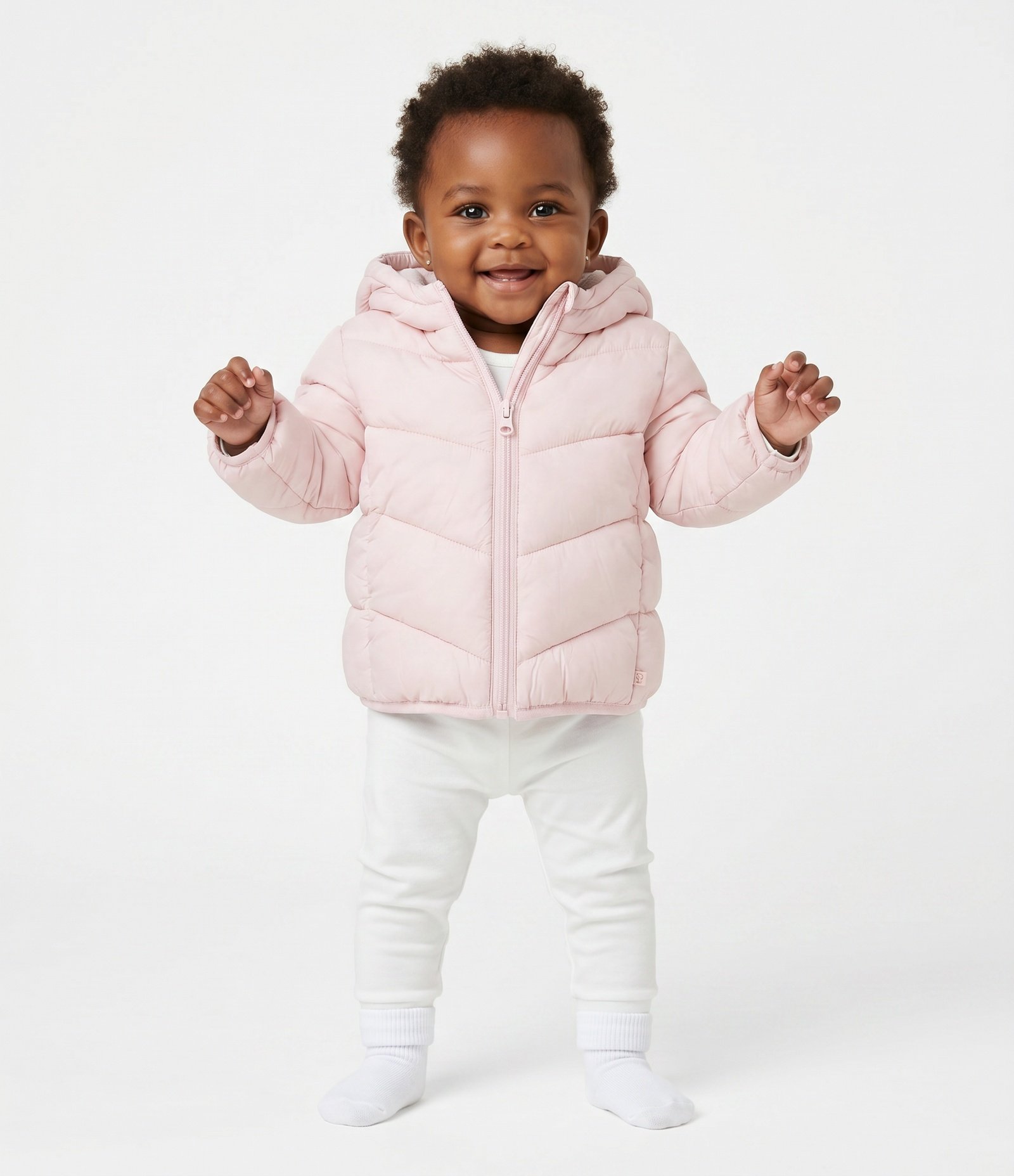 Jaqueta Infantil Acolchoada com Capuz – Tam 0 a 18 Meses Rosa Claro 1