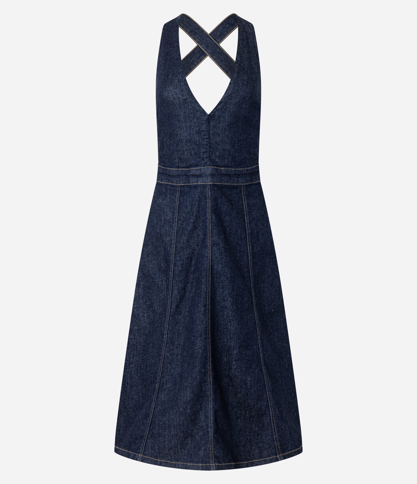 Vestido Midi Frente Única em Jeans com Alças Cruzadas Marinho Escuro 6