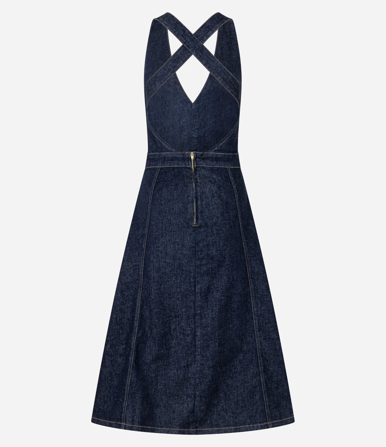 Vestido Midi Frente Única em Jeans com Alças Cruzadas Marinho Escuro 7