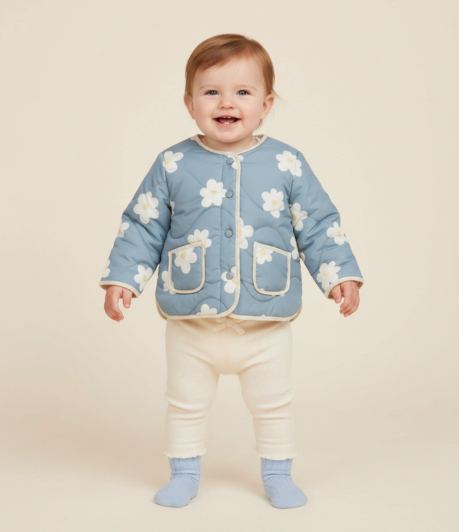 Jaqueta Infantil Matelassê com Estampa Floral – Tam 0 a 18 Meses Azul 1