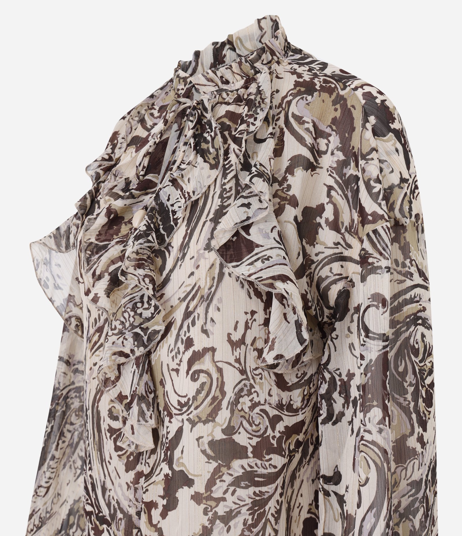 Bata Chiffon com Amarração na Gola e Estampa Paisley Bege/Marrom 2