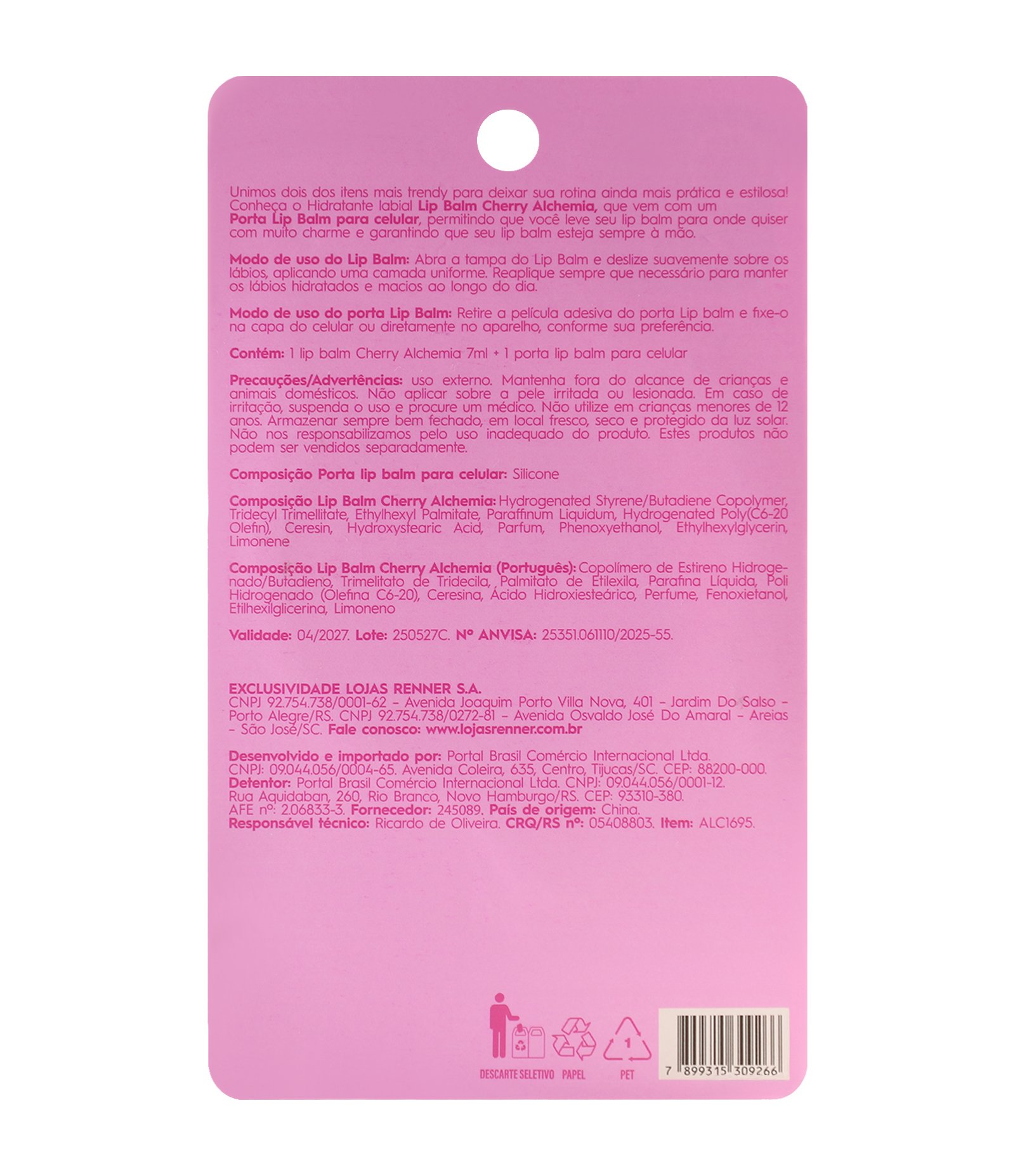 Lip Balm com Holder Alchemia Self Love Cherry Rosa 2