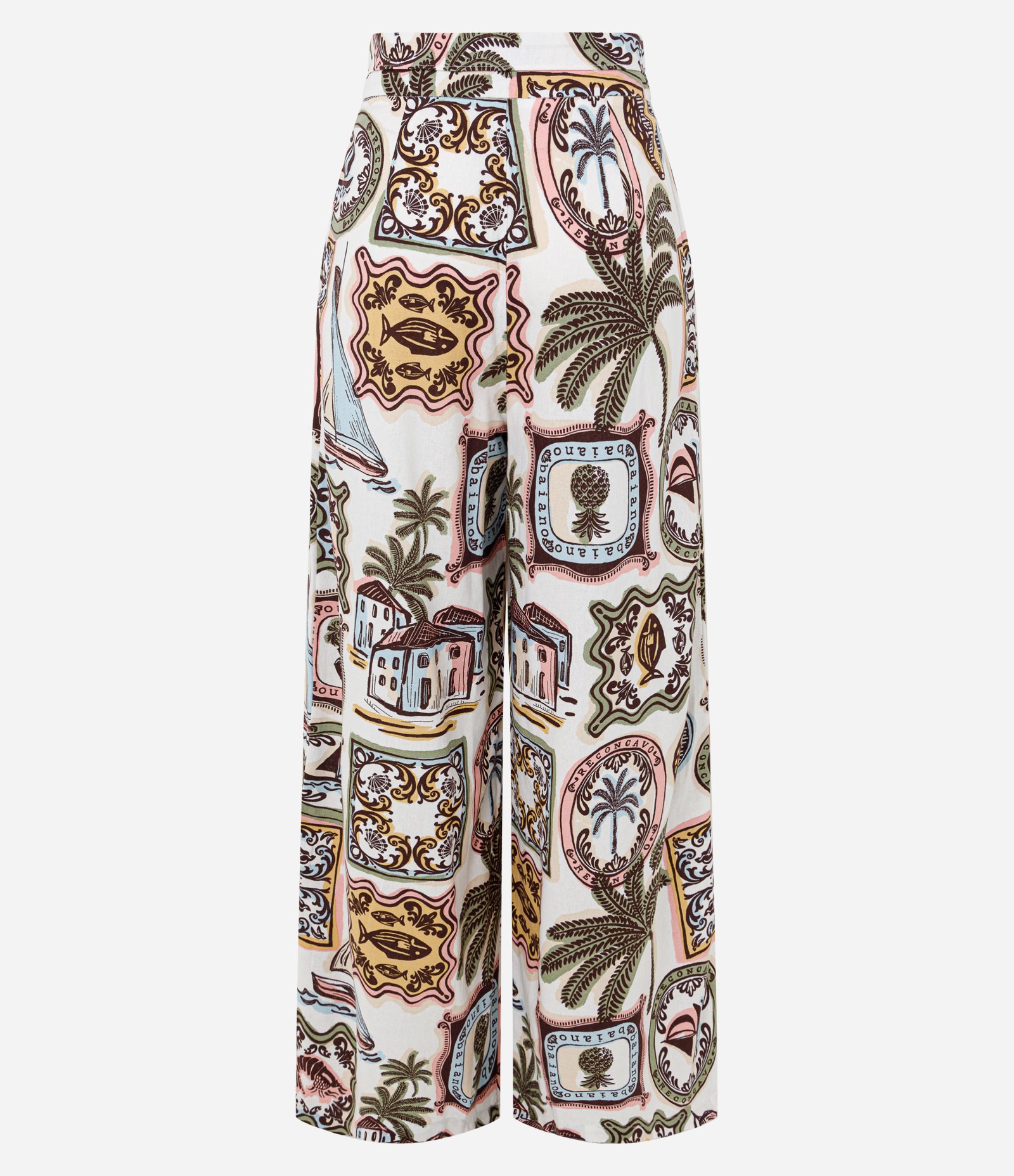 Calça Wide Leg em Viscolinho Estampa Reconcavo Baiano Off White 3