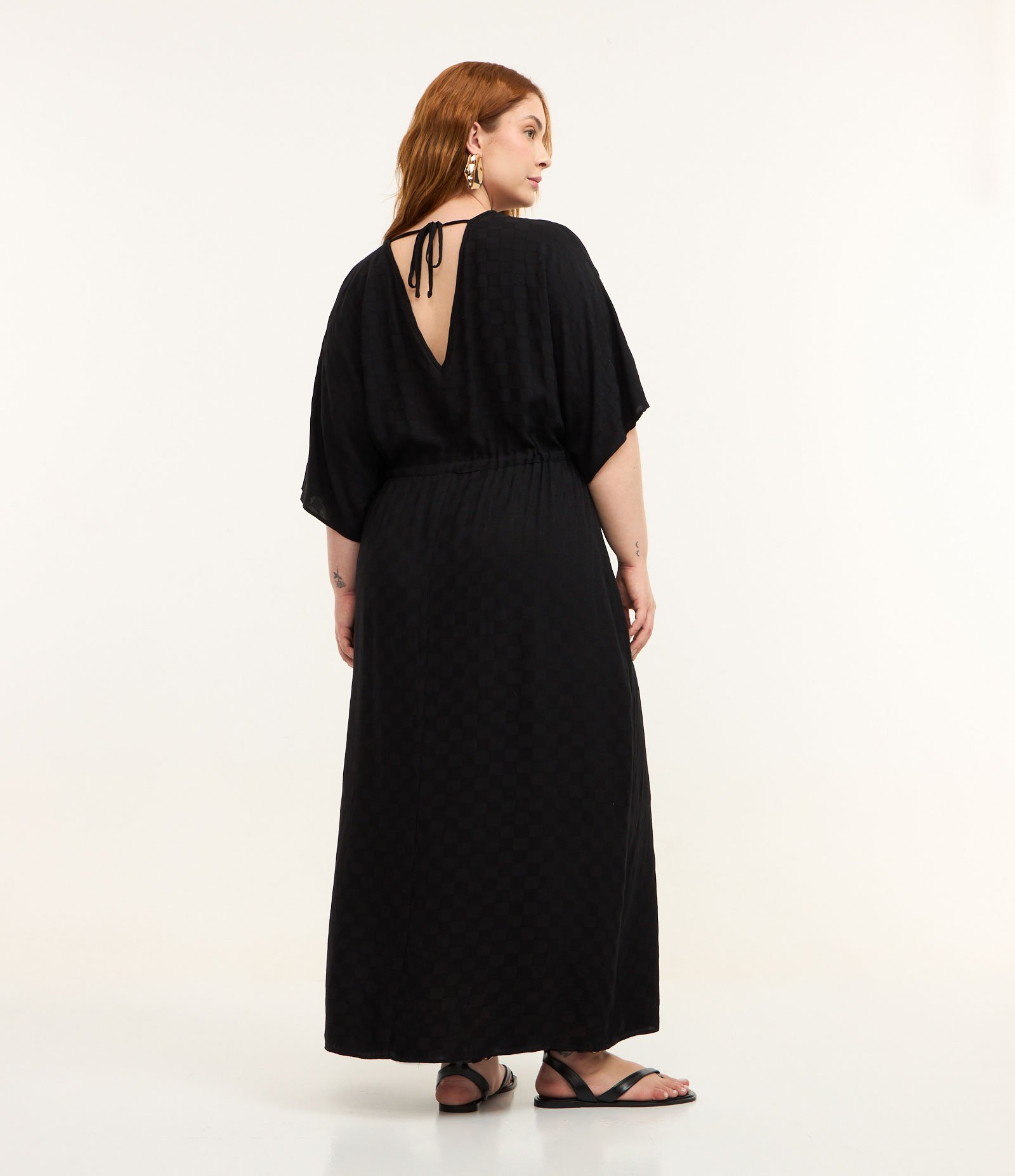 Vestido Midi em Jacquard com Amarração Curve & Plus Size Preto 3