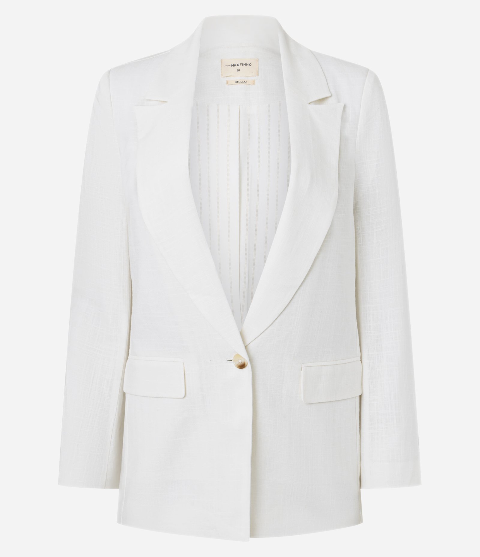 Blazer em Viscolinho com Lapelas e Botão Único Off White 1 6