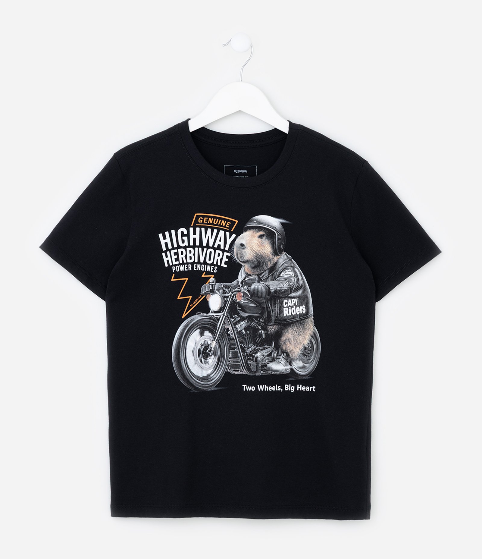Camiseta Infantil com Estampa Capivara Motoqueira - Tam 5 a 14 Anos Preto 1