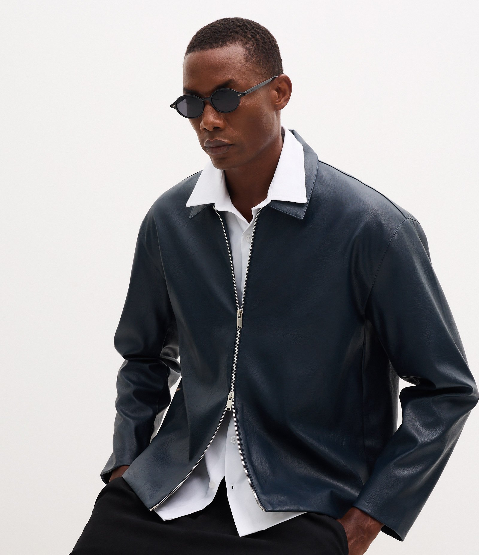 Jaqueta Regular Harrington em PU Azul 1