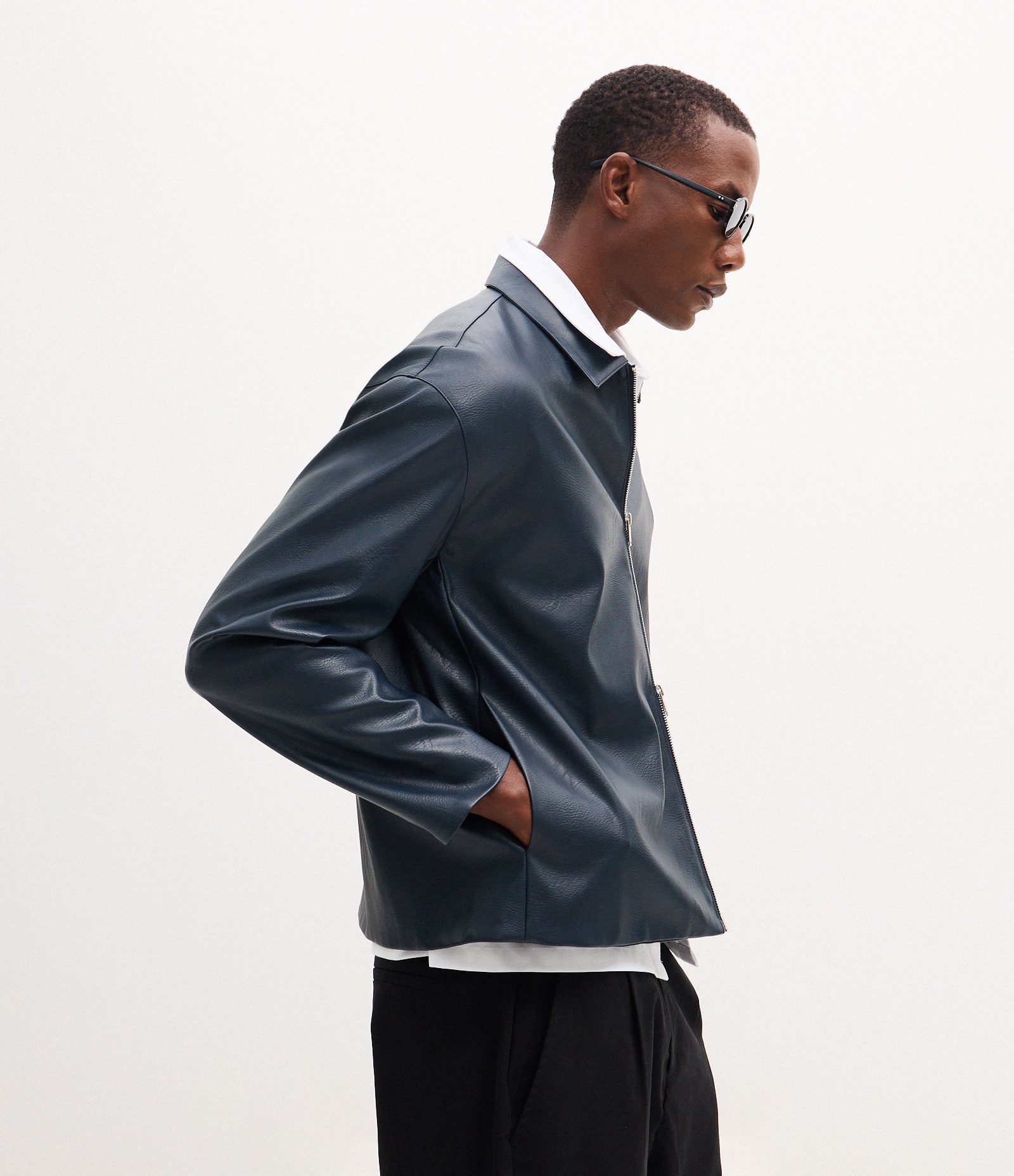 Jaqueta Regular Harrington em PU Azul 3