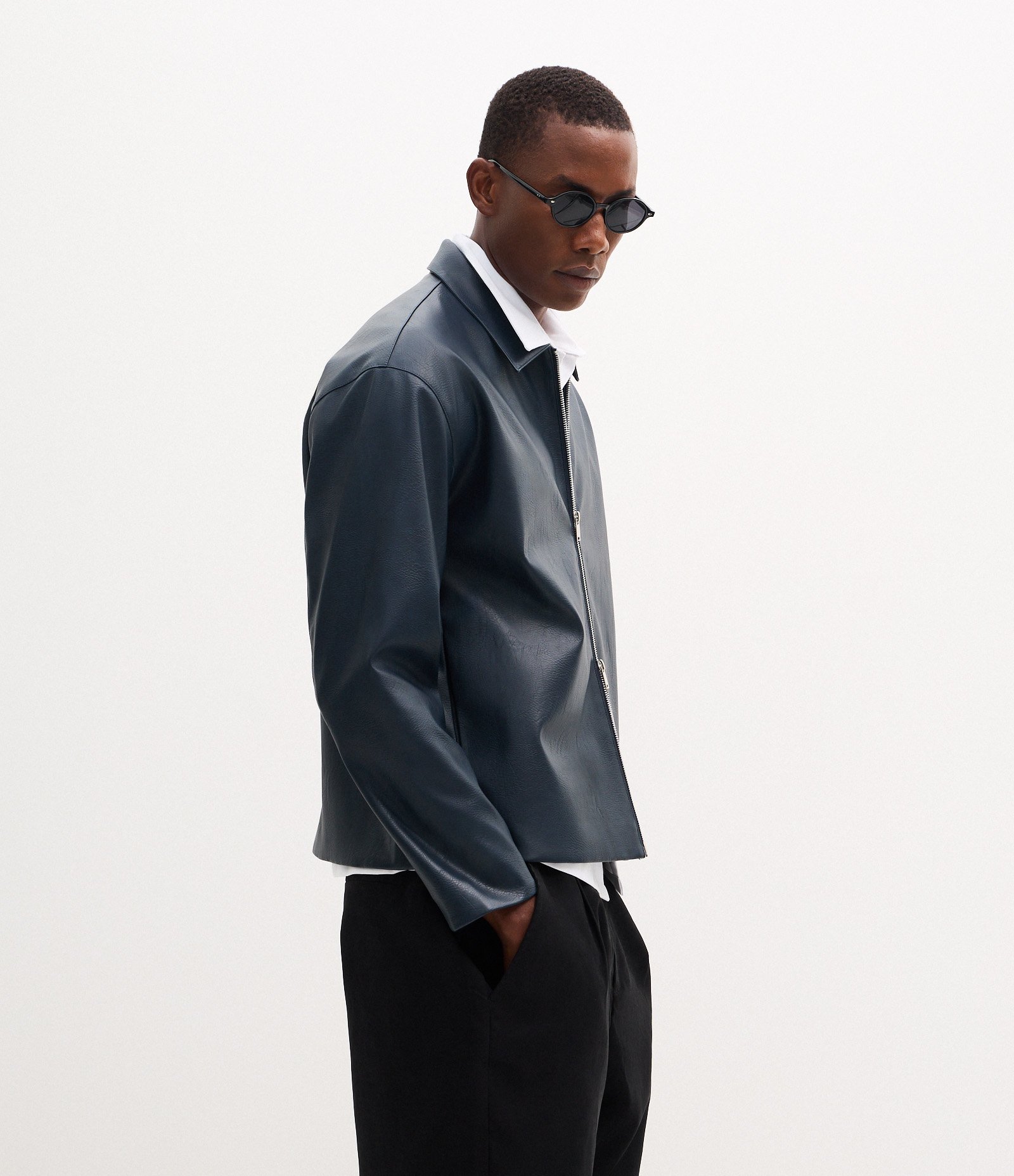 Jaqueta Regular Harrington em PU Azul 4