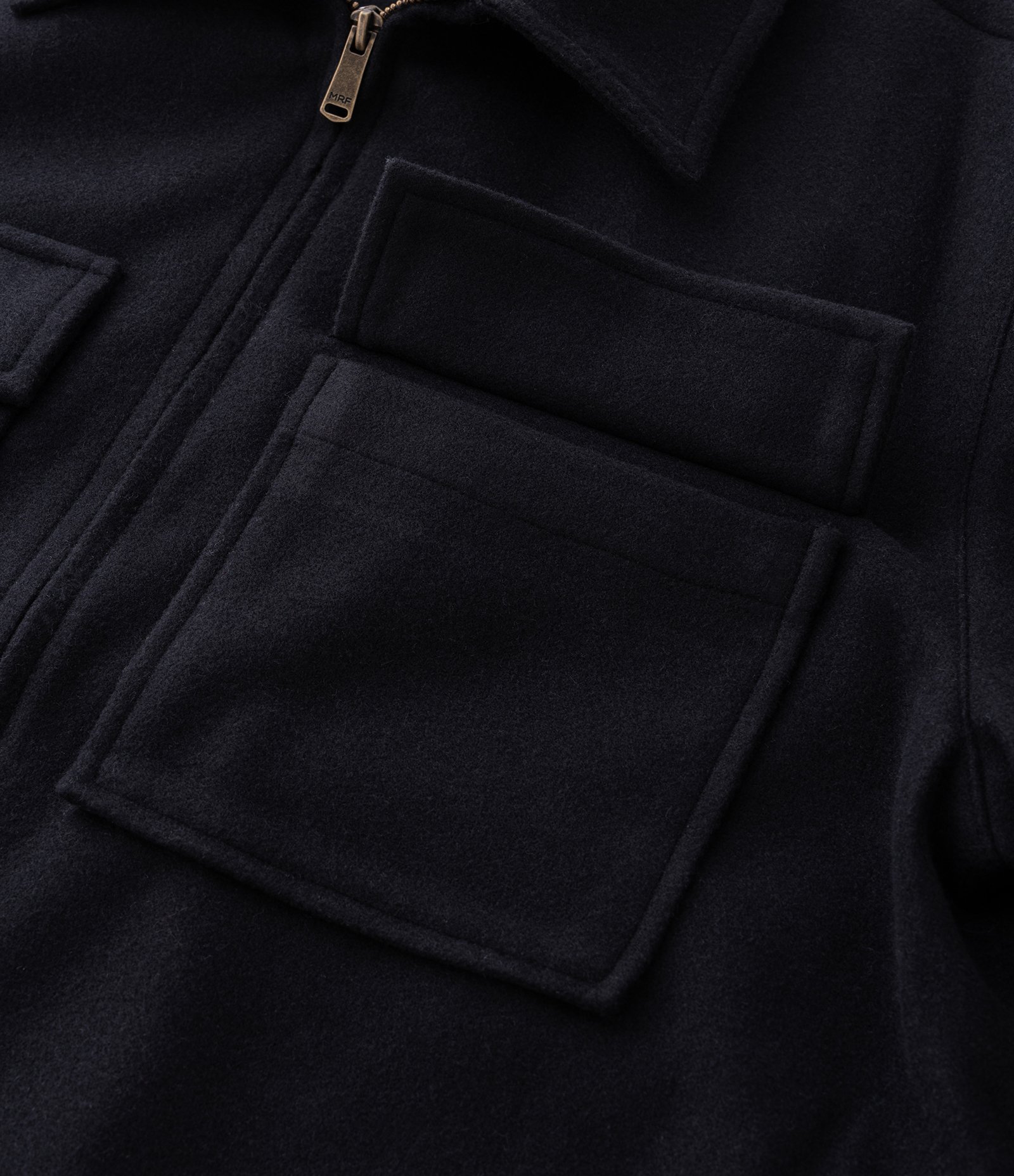 Jaqueta Trucker Pesada em Polivelour Mesclado com Bolsos Preto 10