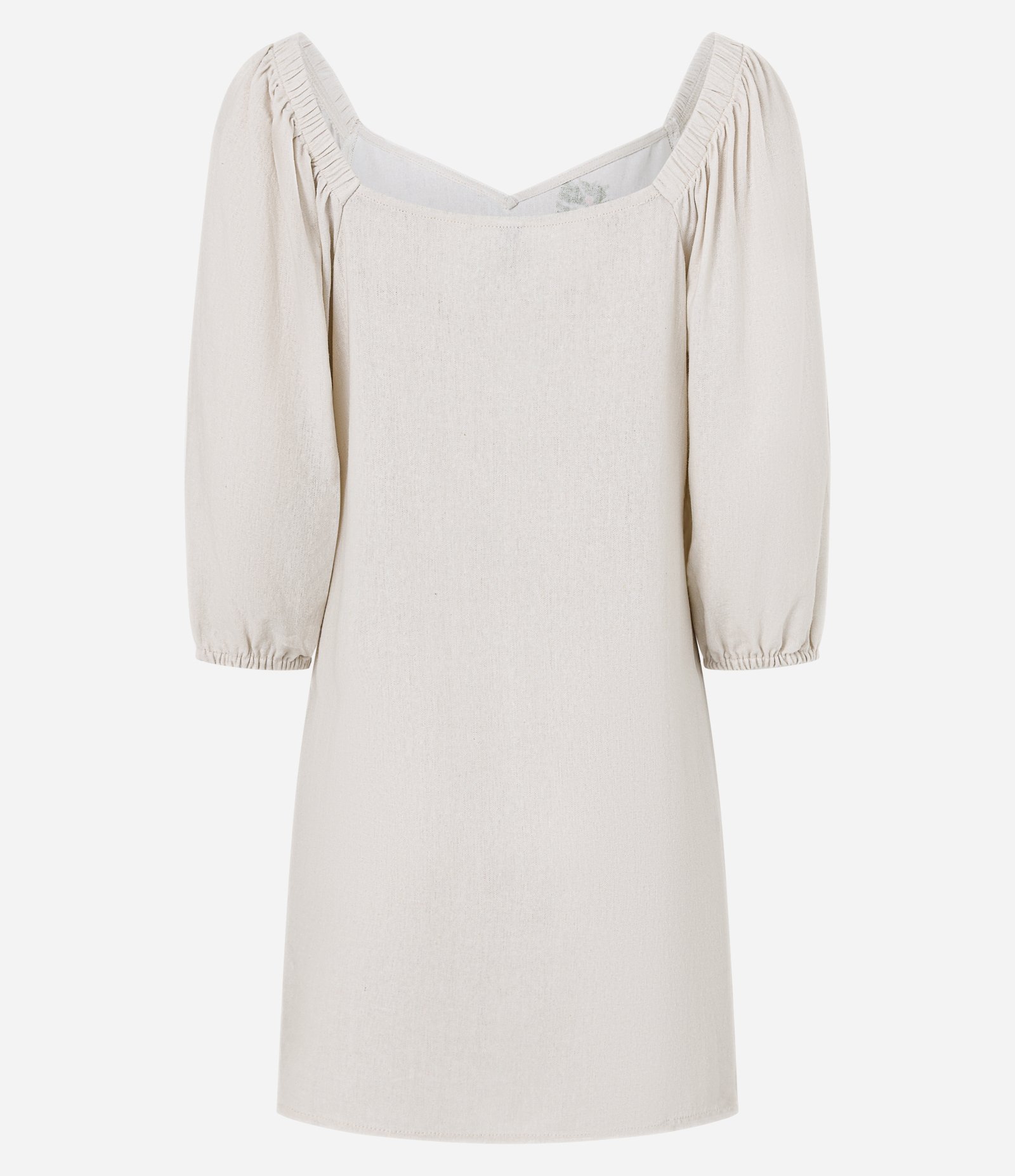 Vestido Curto em Viscolinho com Manga 3/4 e Estampa Arara Bege 3