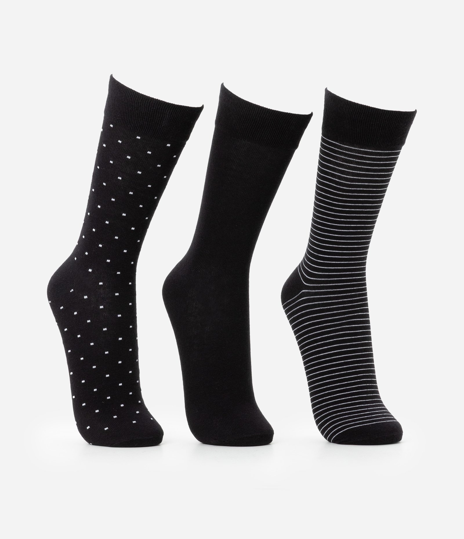 Kit 03 Meia Cano Alto em Algodão com Estampa Variada Preto 2