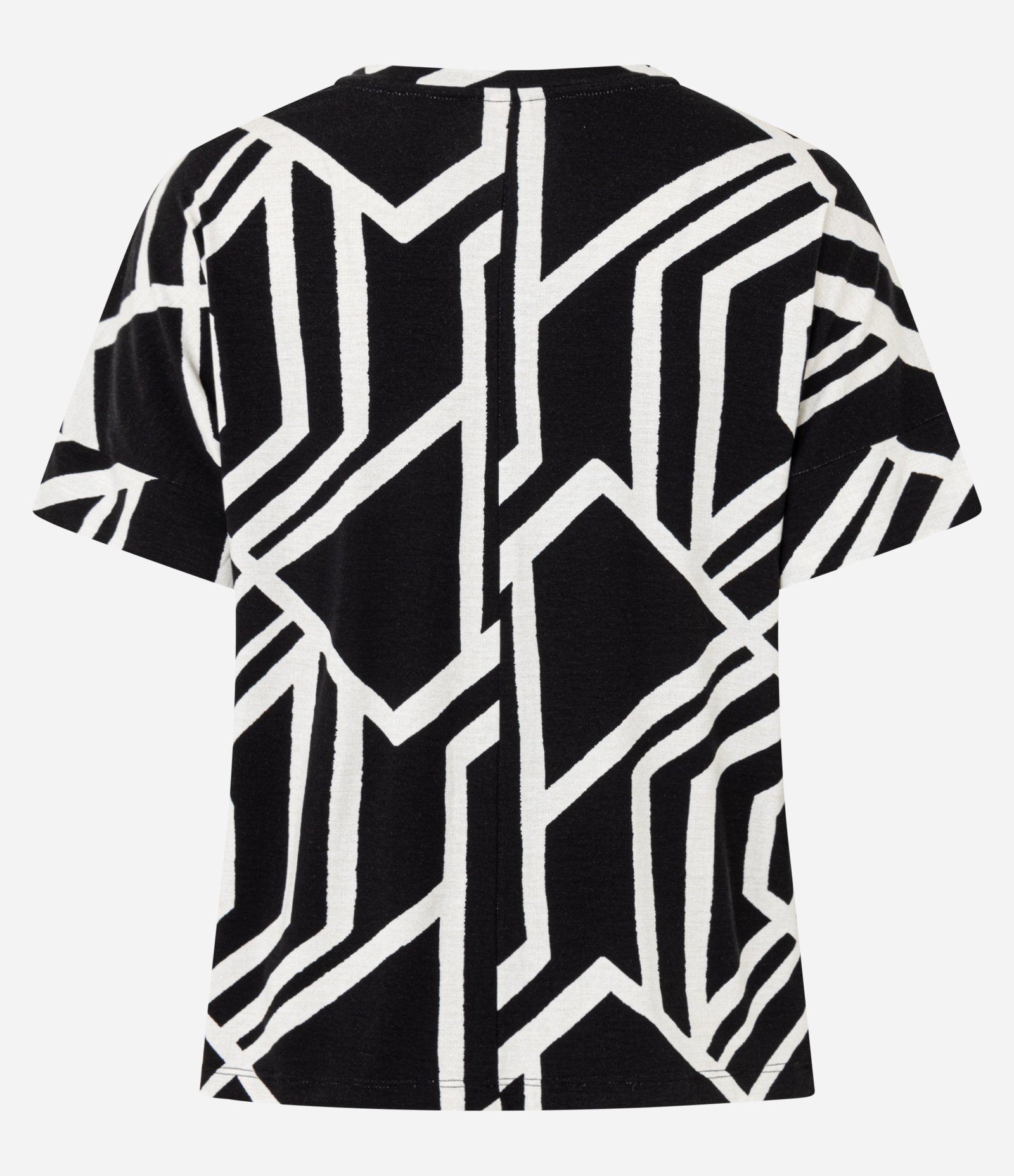 Blusa em Viscolycra com Gola Redonda e Estampa Geométrica Preto 6