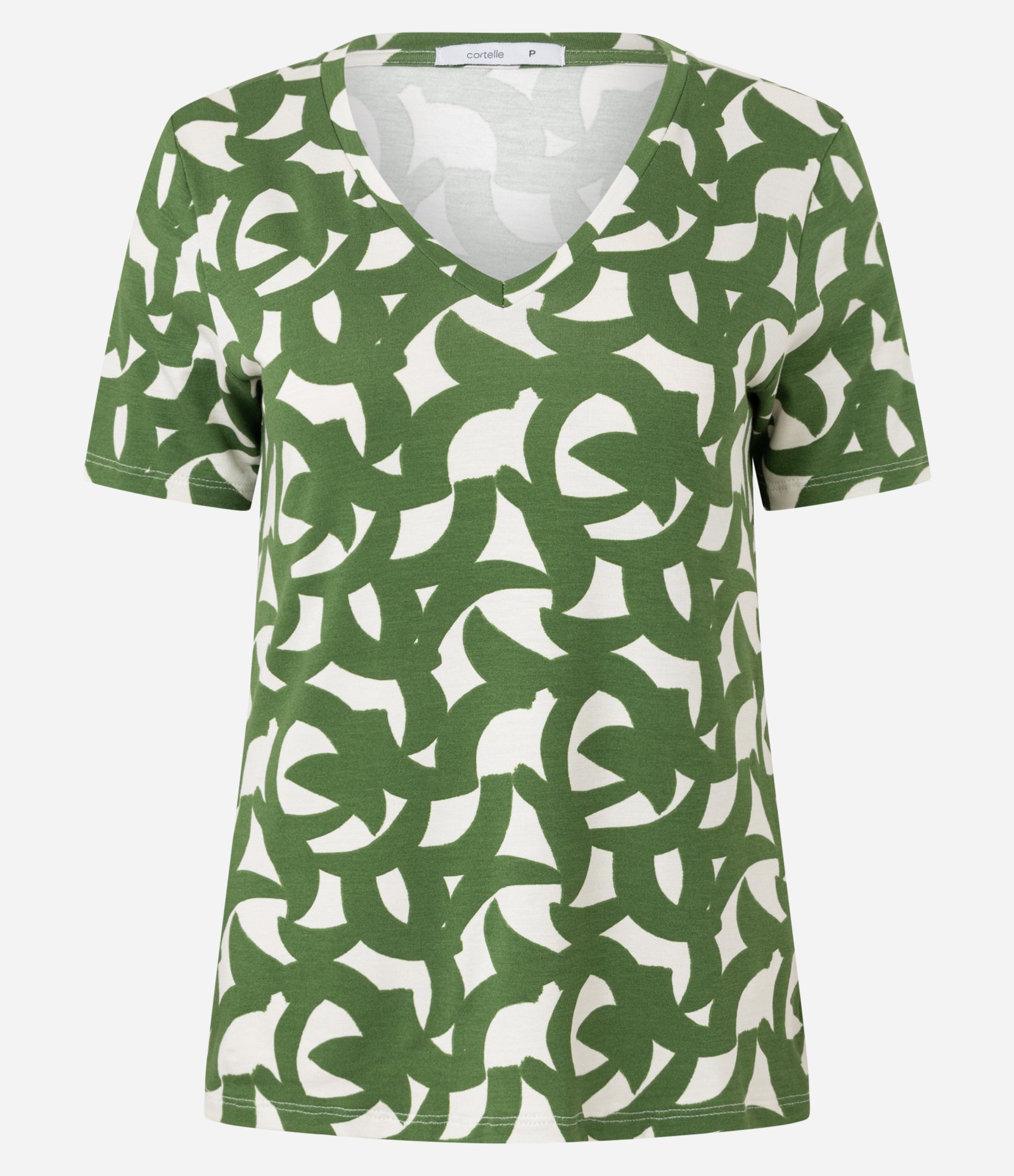 Blusa em Viscolycra com Decote V e Estampa Abstrata Verde/Off White 5