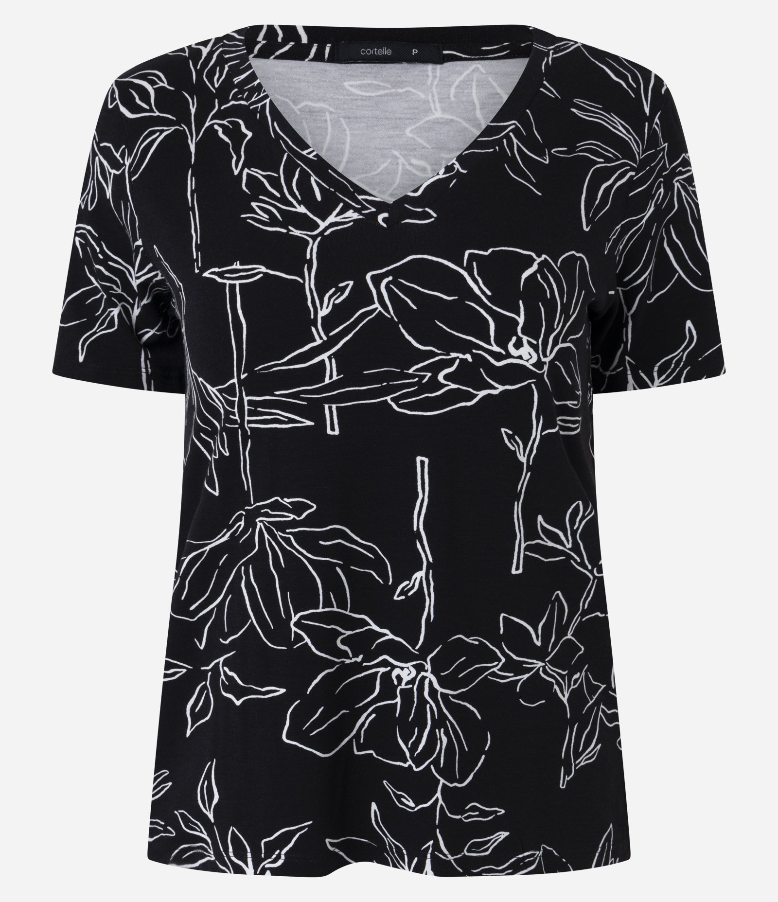 Blusa em Viscolycra com Gola V e Estampa Floral Preto 5