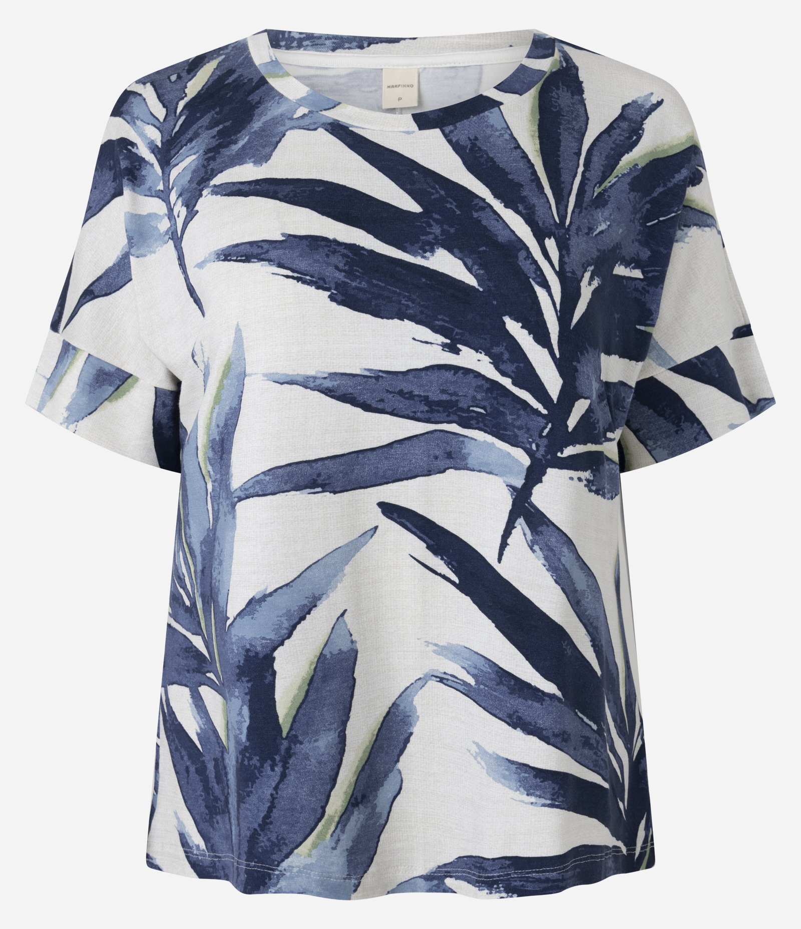 Blusa em Viscolycra com Estampa Folhagem Azul/Off White 5