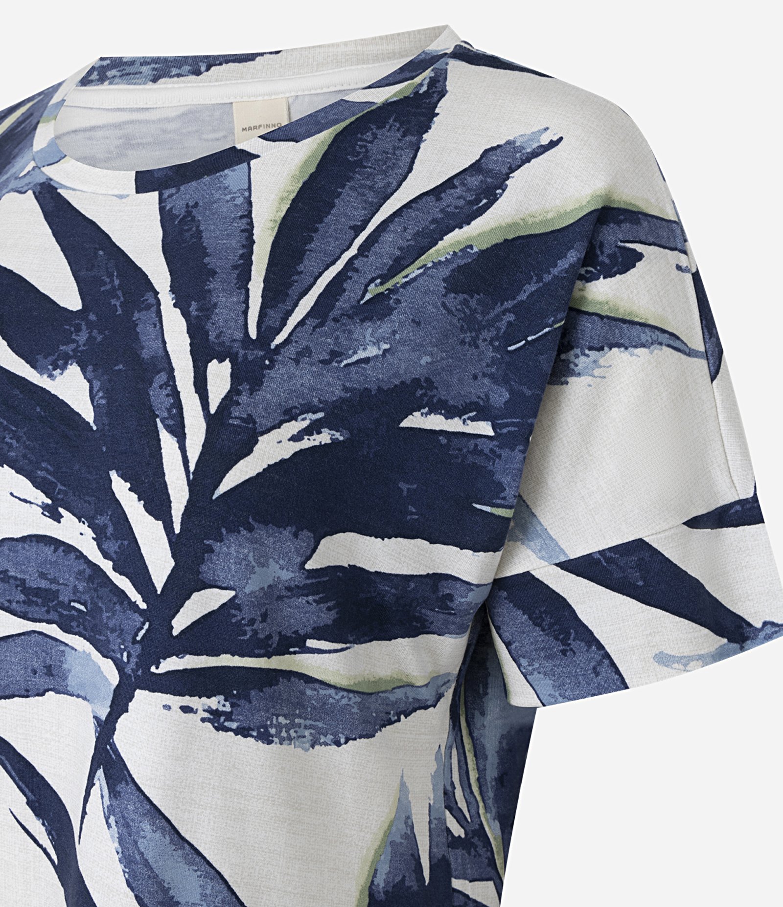 Blusa em Viscolycra com Estampa Folhagem Azul/Off White 6